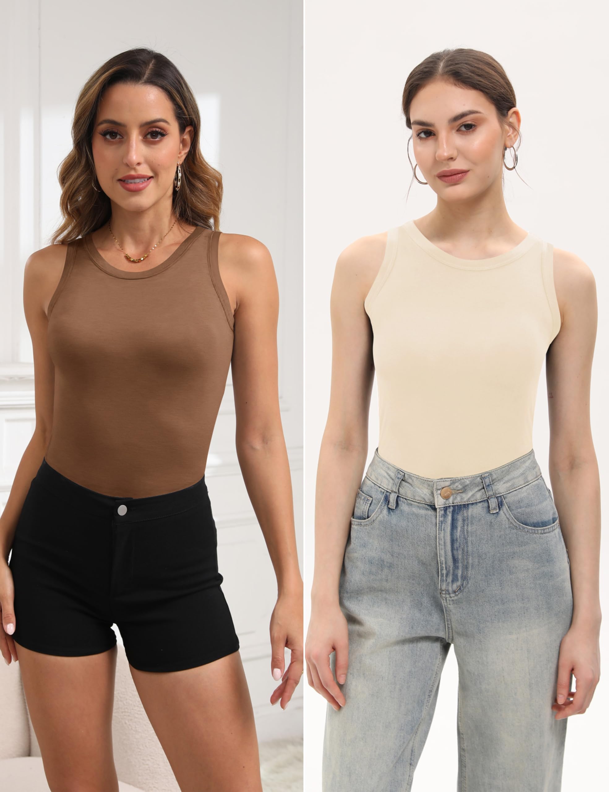 5 Pack Womens Crewneck Tank Tops High Neck Tank Tops Sleeveless Slim Fit Basic Tanks Top Ladies Undershirts