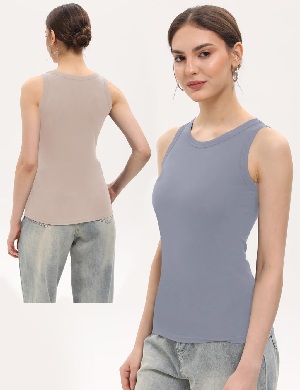 5 Pack Womens Crewneck Tank Tops High Neck Tank Tops Sleeveless Slim Fit Basic Tanks Top Ladies Undershirts
