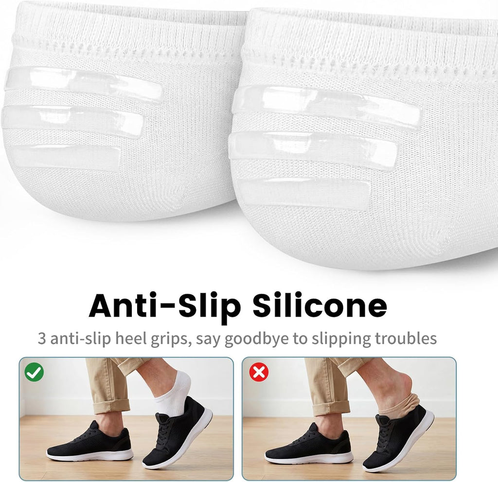 No Show Socks Men, Low Cut Ankle Short Casual Cotton Socks with Non Slip Grips 6-10/11-13