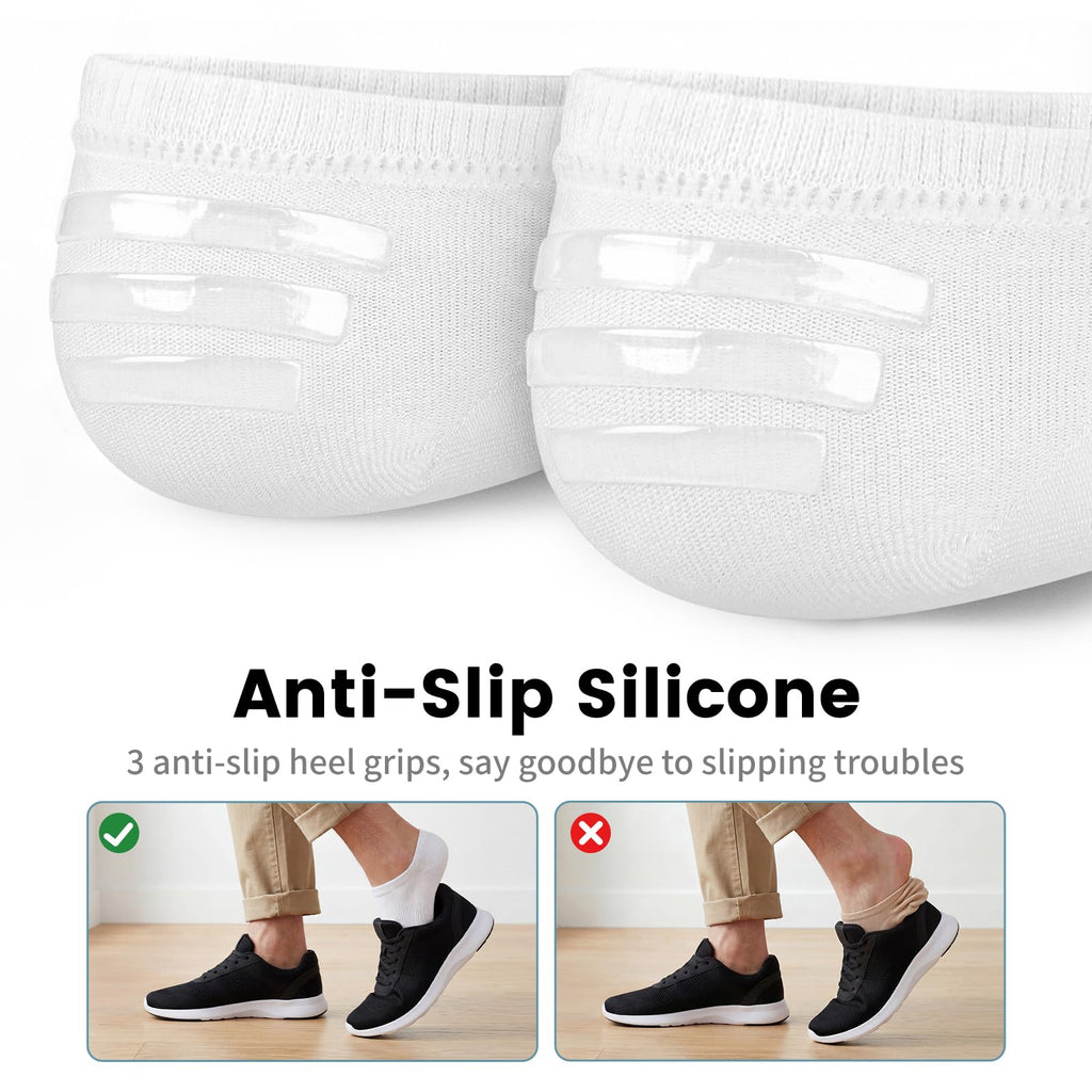 No Show Socks Men, Low Cut Ankle Short Casual Cotton Socks with Non Slip Grips 6-10/11-13