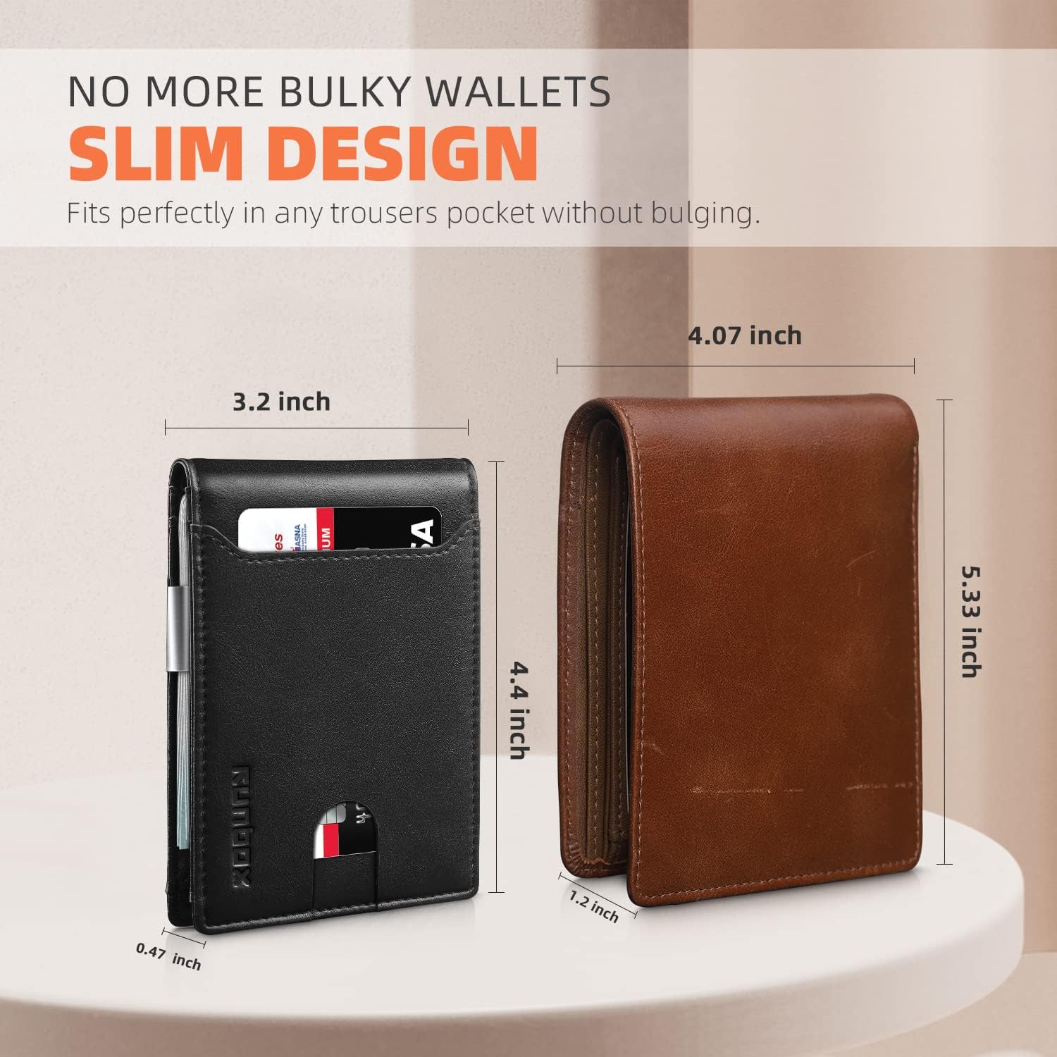 Slim Wallets for Men - Leather Money Clip Mens Wallet - RFID Blocking Front Pocket Bifold Wallet - Thin Credit Card Holder with Gift Box