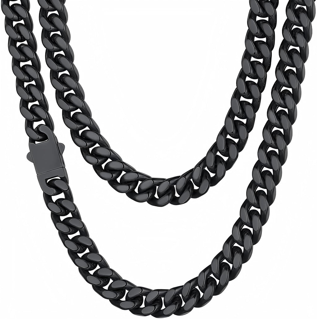 Stainless Steel Mens Cuban Link Chain, Black/ 18K Gold Plated Miami Cuban Chain Necklace, 5mm/7mm/9mm/12mm/14mm Width, No Tarnish& Durable Hip Hop Mens Jewelry, 18"-30", Send Gift Box