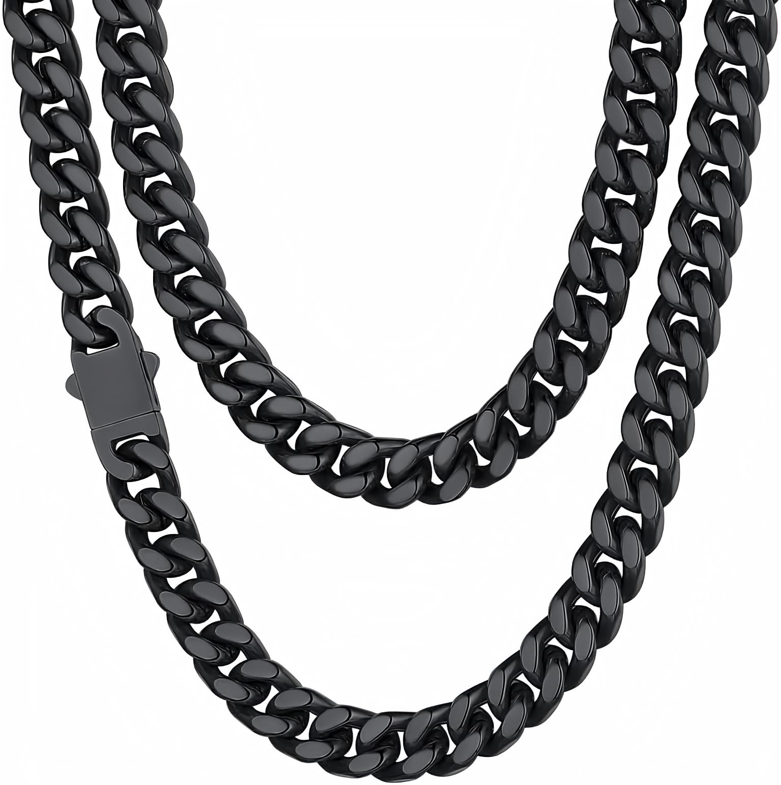 Stainless Steel Mens Cuban Link Chain, Black/ 18K Gold Plated Miami Cuban Chain Necklace, 5mm/7mm/9mm/12mm/14mm Width, No Tarnish& Durable Hip Hop Mens Jewelry, 18"-30", Send Gift Box
