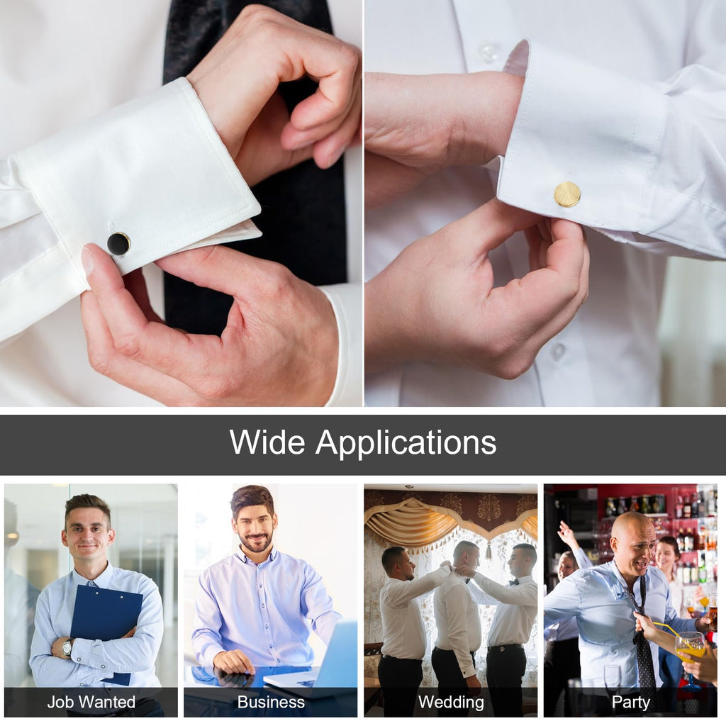 4 Pairs Cufflinks for Men Classic Tone Cuff Links Fashion Men Cufflinks Gold/Sliver Striped Disc Square Rectangle Cuff Links for Business Wedding Party Gift Box