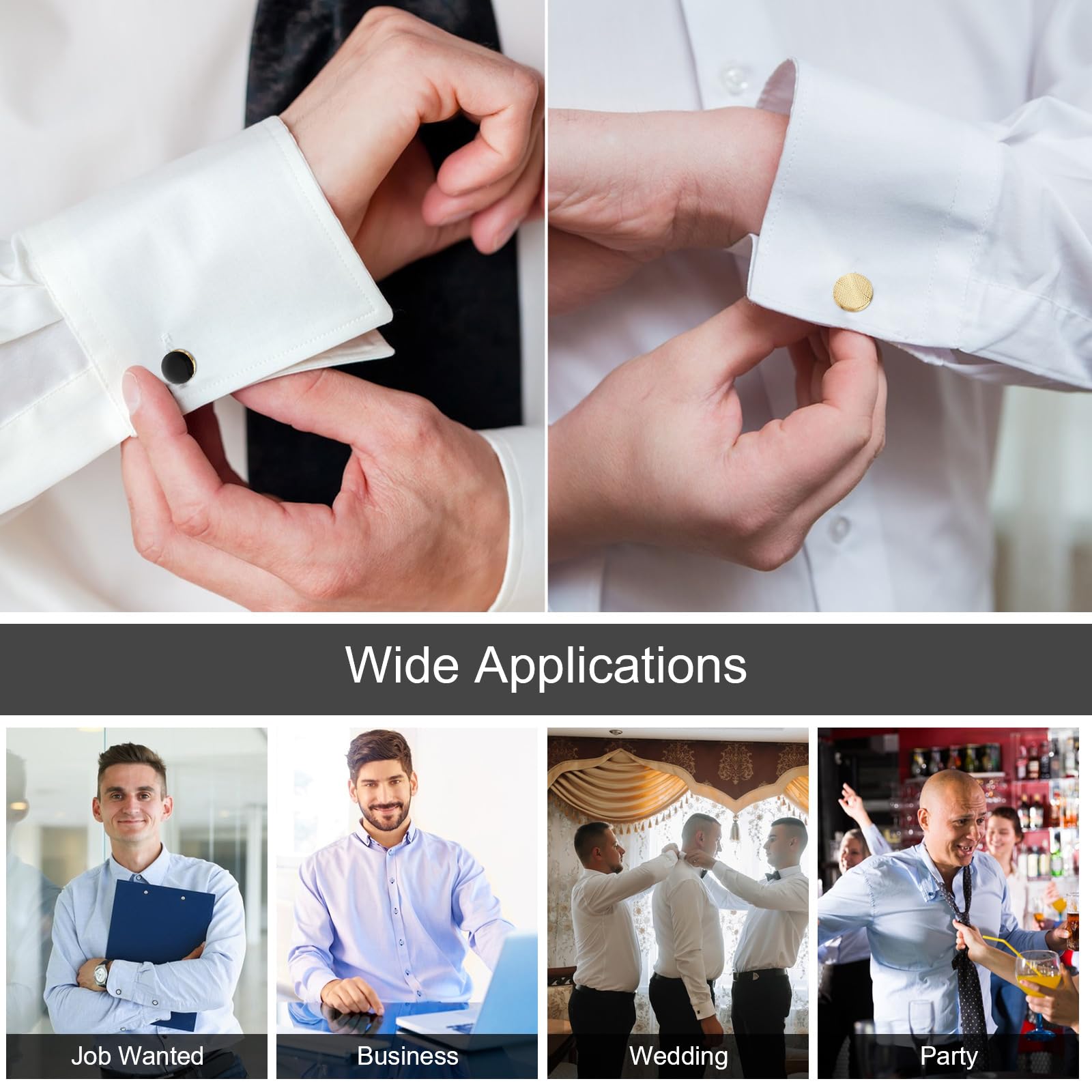 4 Pairs Cufflinks for Men Classic Tone Cuff Links Fashion Men Cufflinks Gold/Sliver Striped Disc Square Rectangle Cuff Links for Business Wedding Party Gift Box