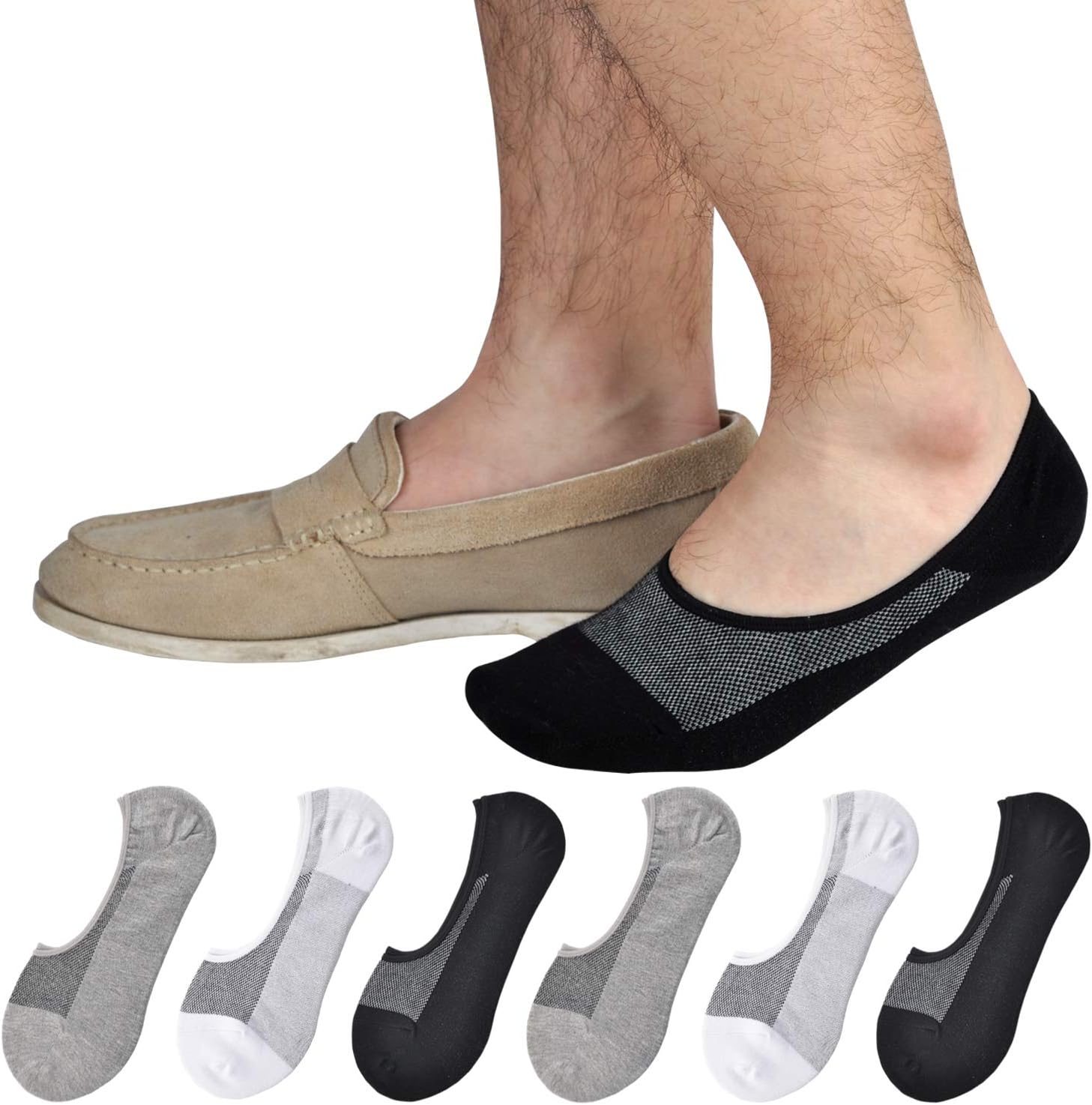 Genuine Mens No Show Socks, Loafer Sneakers Low Cut Cotton Socks With Non Slip Grips