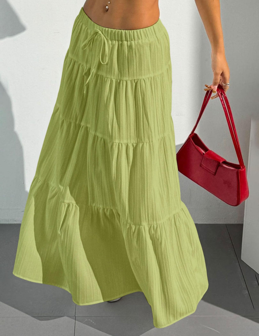 Women's Boho Flowy White Maxi Skirt Flared Ruffle Elastic Waist Summer A Line 2026 Spring Long Skirts