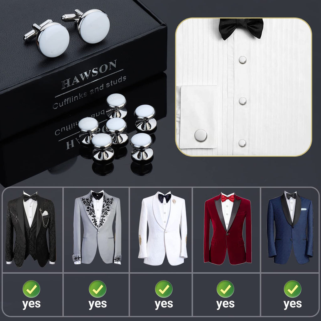 Men’s Cufflinks and Tuxedo Studs Set with Gift Box; Men’s Jewelry or Accessories Suitable for Black Suit White Shirts Vest and Red Bow tie on Wedding or Anniversary and Birthday
