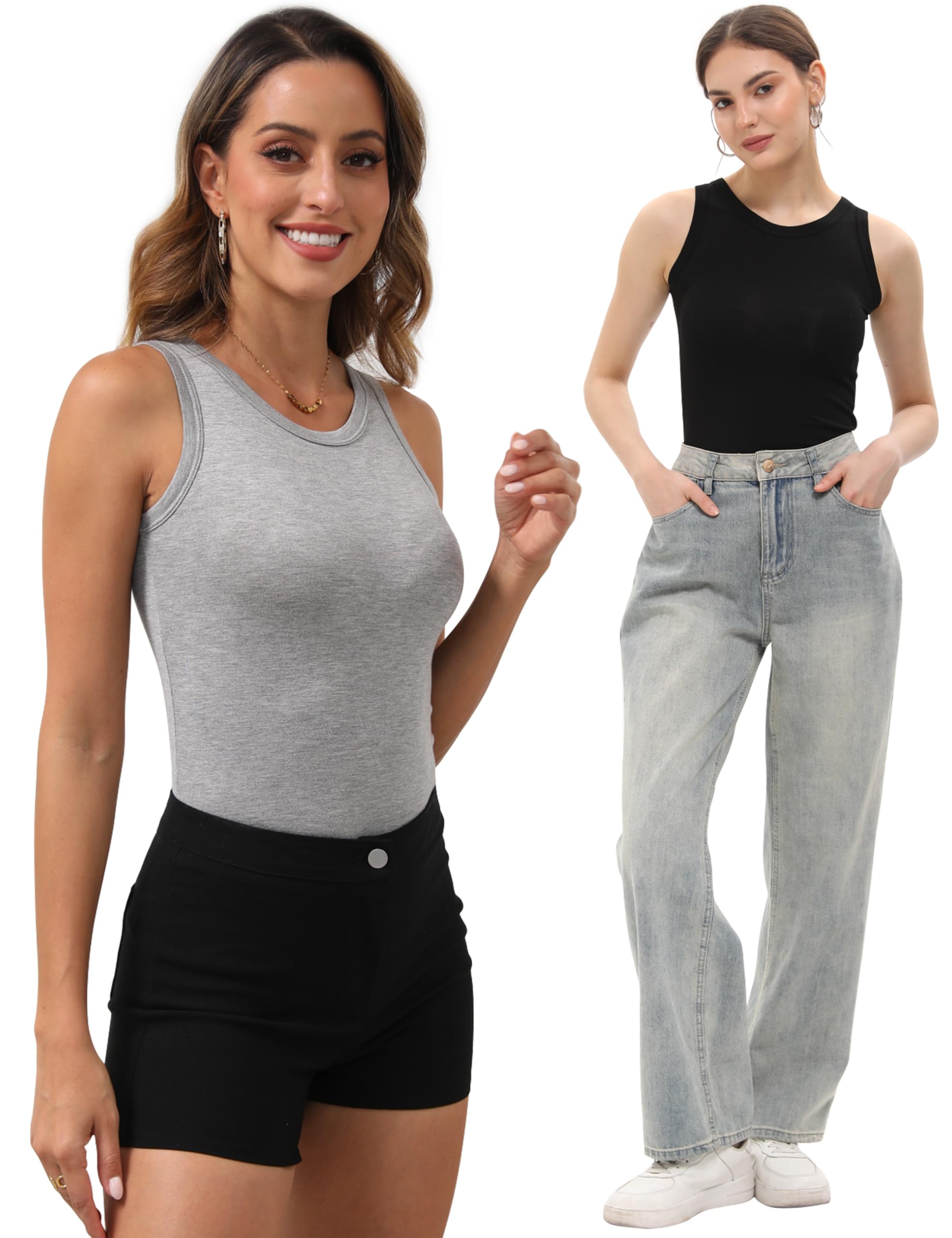 5 Pack Womens Crewneck Tank Tops High Neck Tank Tops Sleeveless Slim Fit Basic Tanks Top Ladies Undershirts