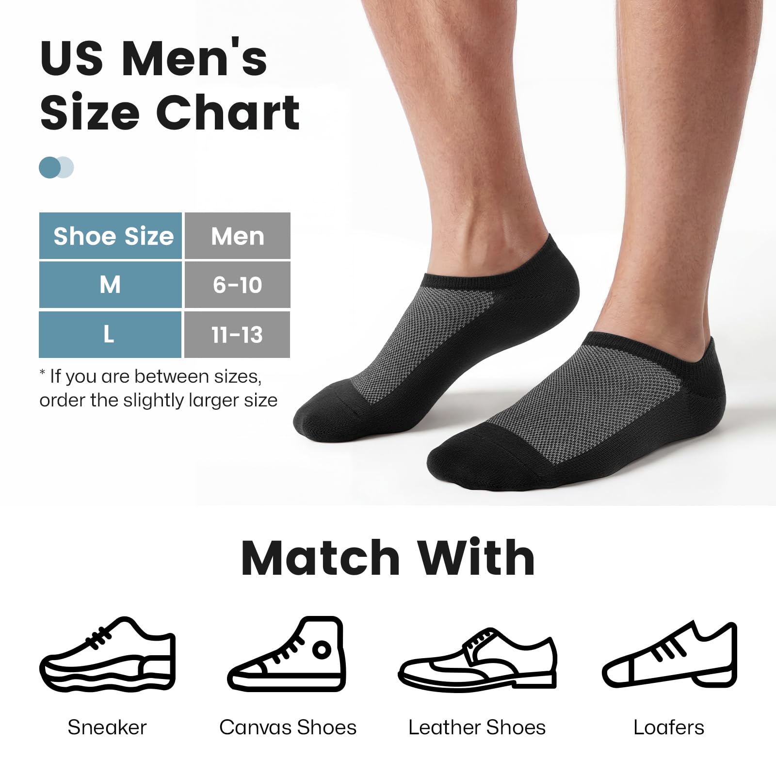 No Show Socks Men, Low Cut Ankle Short Casual Cotton Socks with Non Slip Grips 6-10/11-13