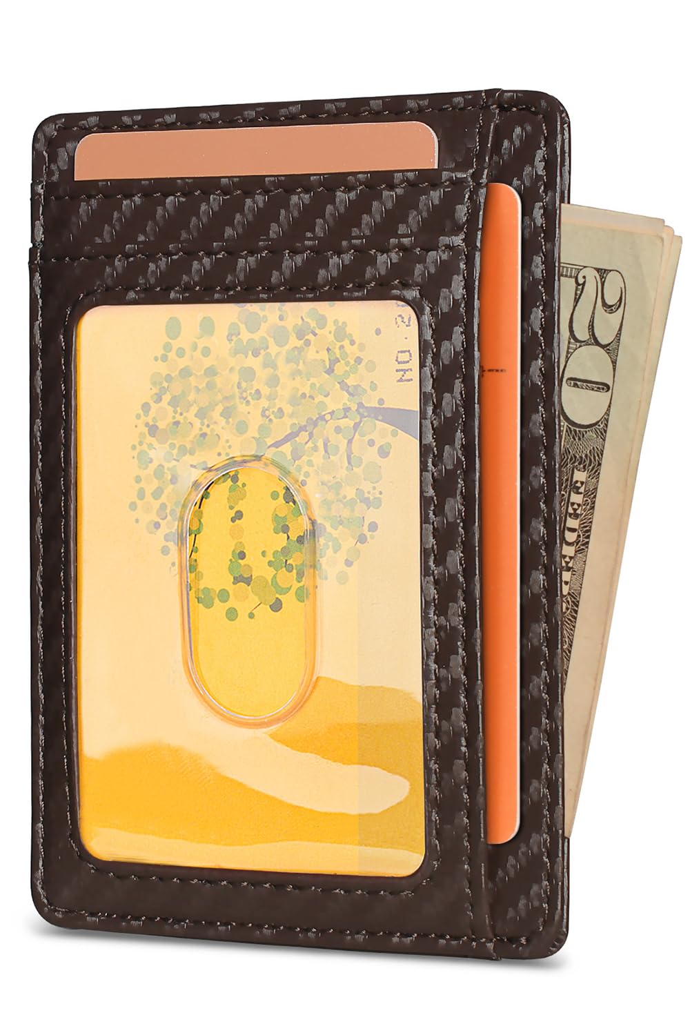 Slim Minimalist Front Pocket RFID Blocking Leather Wallets for Men and Women - Carbon Fiber Black