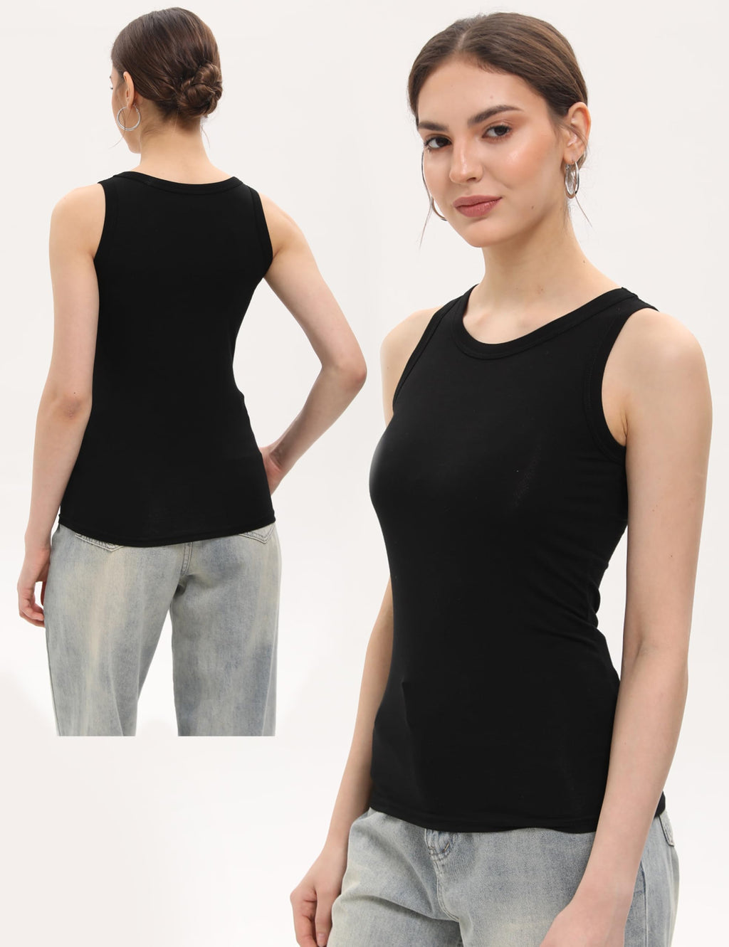 5 Pack Womens Crewneck Tank Tops High Neck Tank Tops Sleeveless Slim Fit Basic Tanks Top Ladies Undershirts