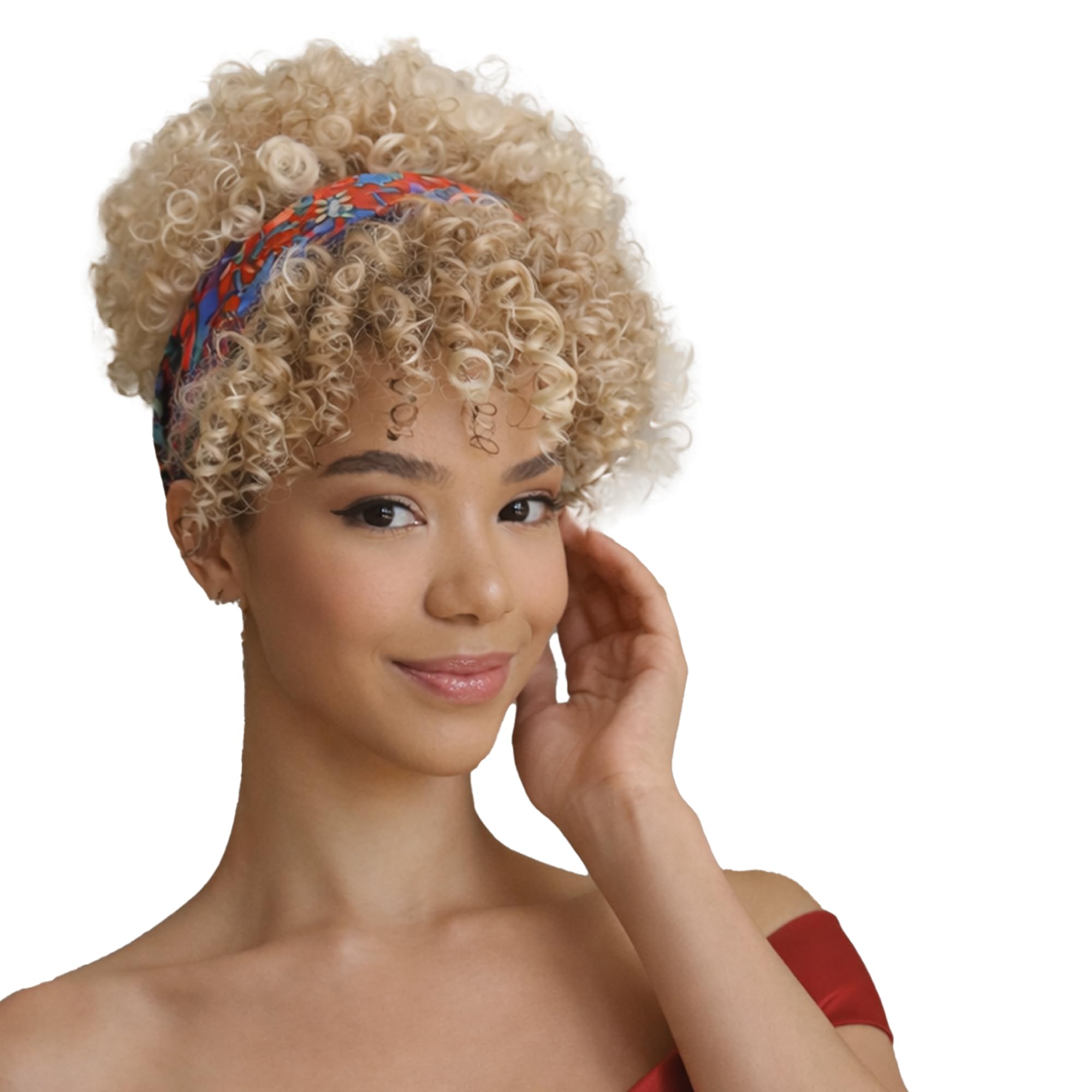 Drawstring Ponytail for Black Women, Afro Puff Kinky Curly Hair Ponytail Extension with Bangs Black Updo Natural Hair Ponytail (1B Natural Black)