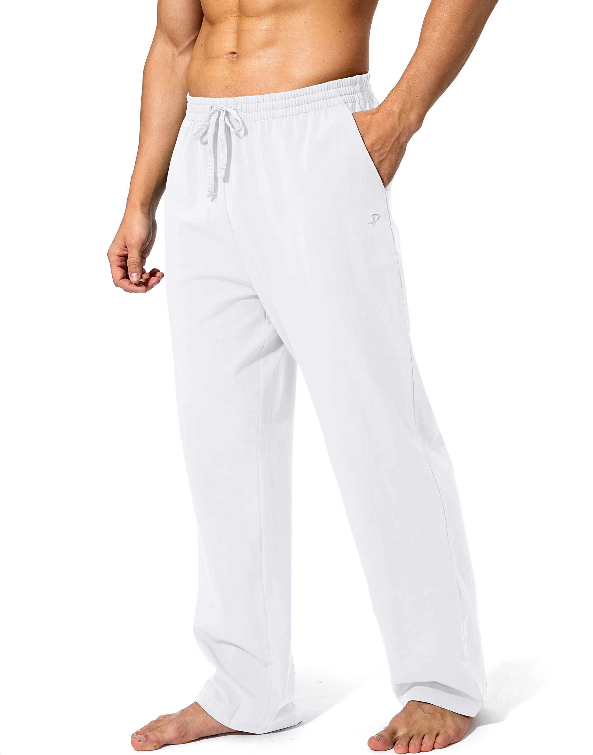 Men's Cotton Yoga Sweatpants Athletic Lounge Pants Open Bottom Casual Jersey Pants for Men with Pockets