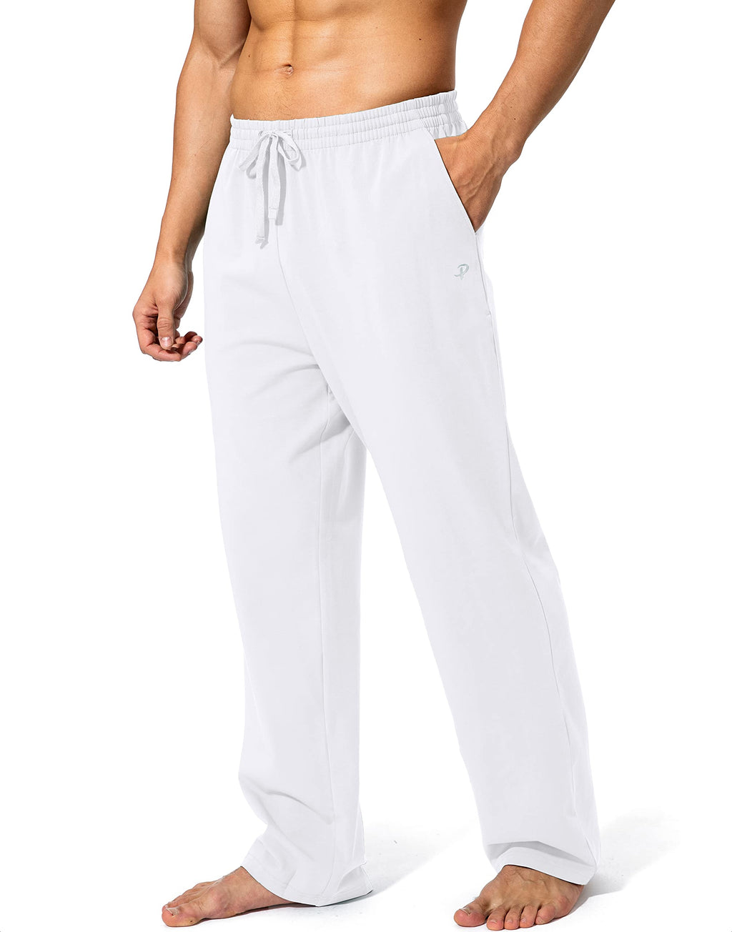 Men's Cotton Yoga Sweatpants Athletic Lounge Pants Open Bottom Casual Jersey Pants for Men with Pockets