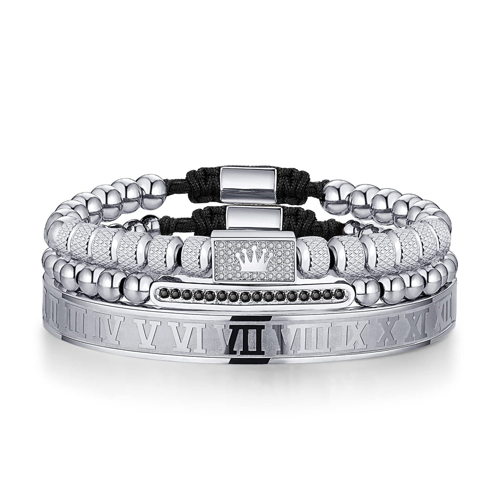 3PCS Stainless Steel Bracelets for Men Gold Roman Numeral Bangle Bracelet Twisted Cable Bracelet Adjustable Cuff Bracelet Mens Luxury Jewelry Bracelets Gifts