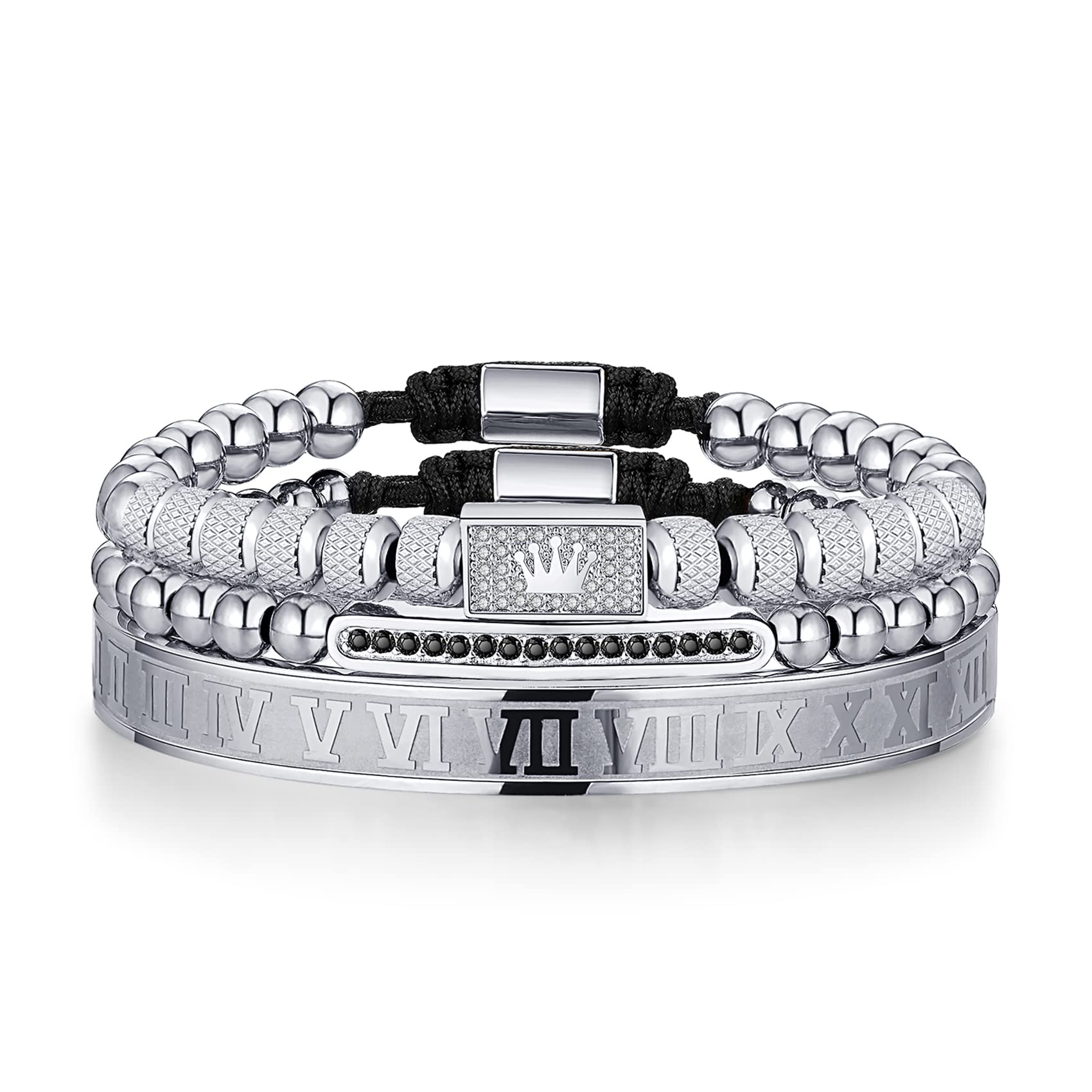 3PCS Stainless Steel Bracelets for Men Gold Roman Numeral Bangle Bracelet Twisted Cable Bracelet Adjustable Cuff Bracelet Mens Luxury Jewelry Bracelets Gifts