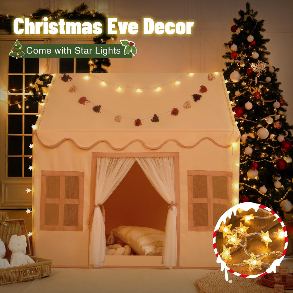 Kids Play Tent Indoor: with Mat, Tassel Garland, Star Lights - Girl Tent Indoor Playhouse for Kids Toys for Boy Girl Birthday Gift