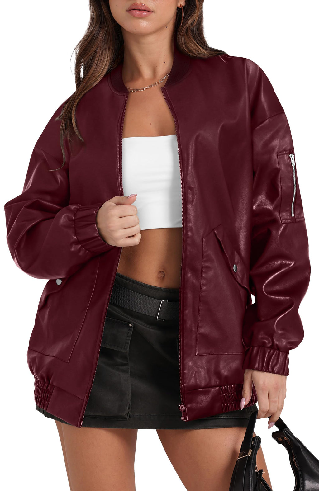 Leather Jacket Women Faux Oversized Motorcycle Bomber Coats 2025 Fall Fashion Outfits Winter Clothes