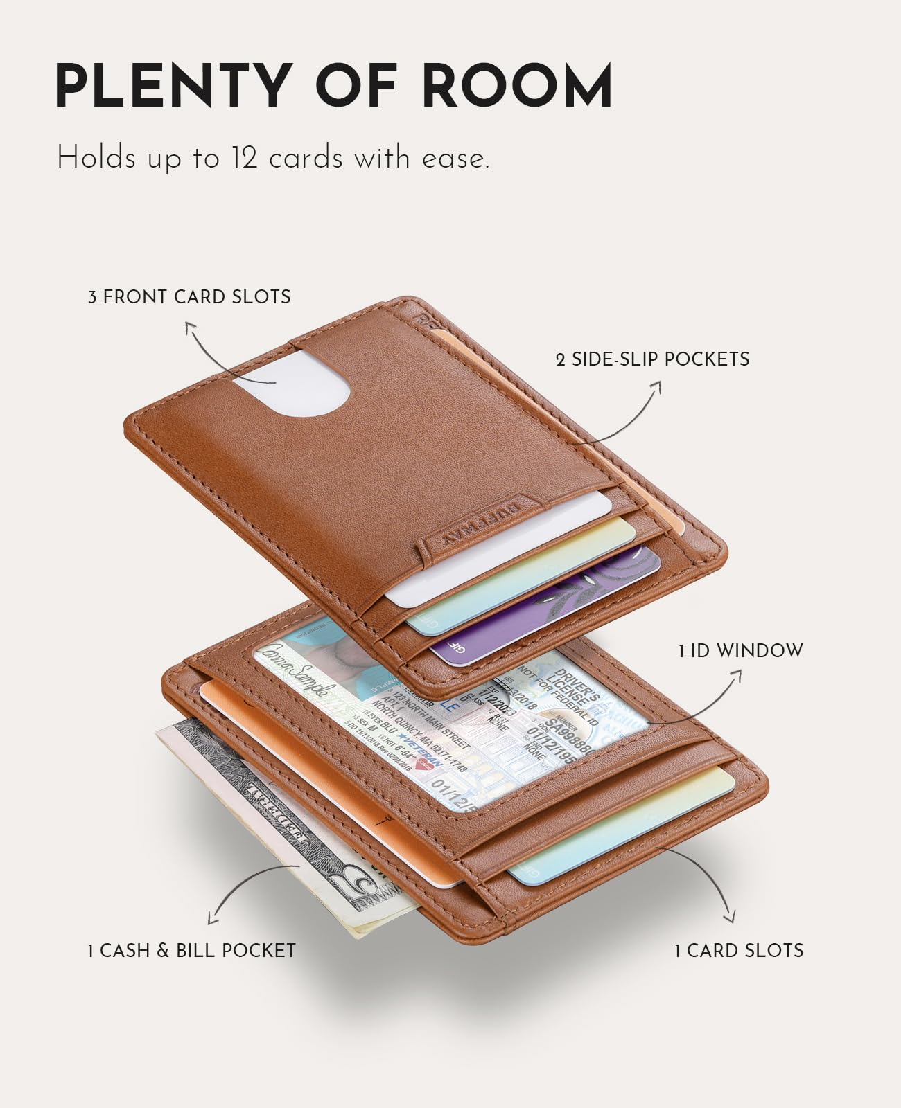 Slim Minimalist Front Pocket RFID Blocking Leather Wallets for Men and Women - Carbon Fiber Black