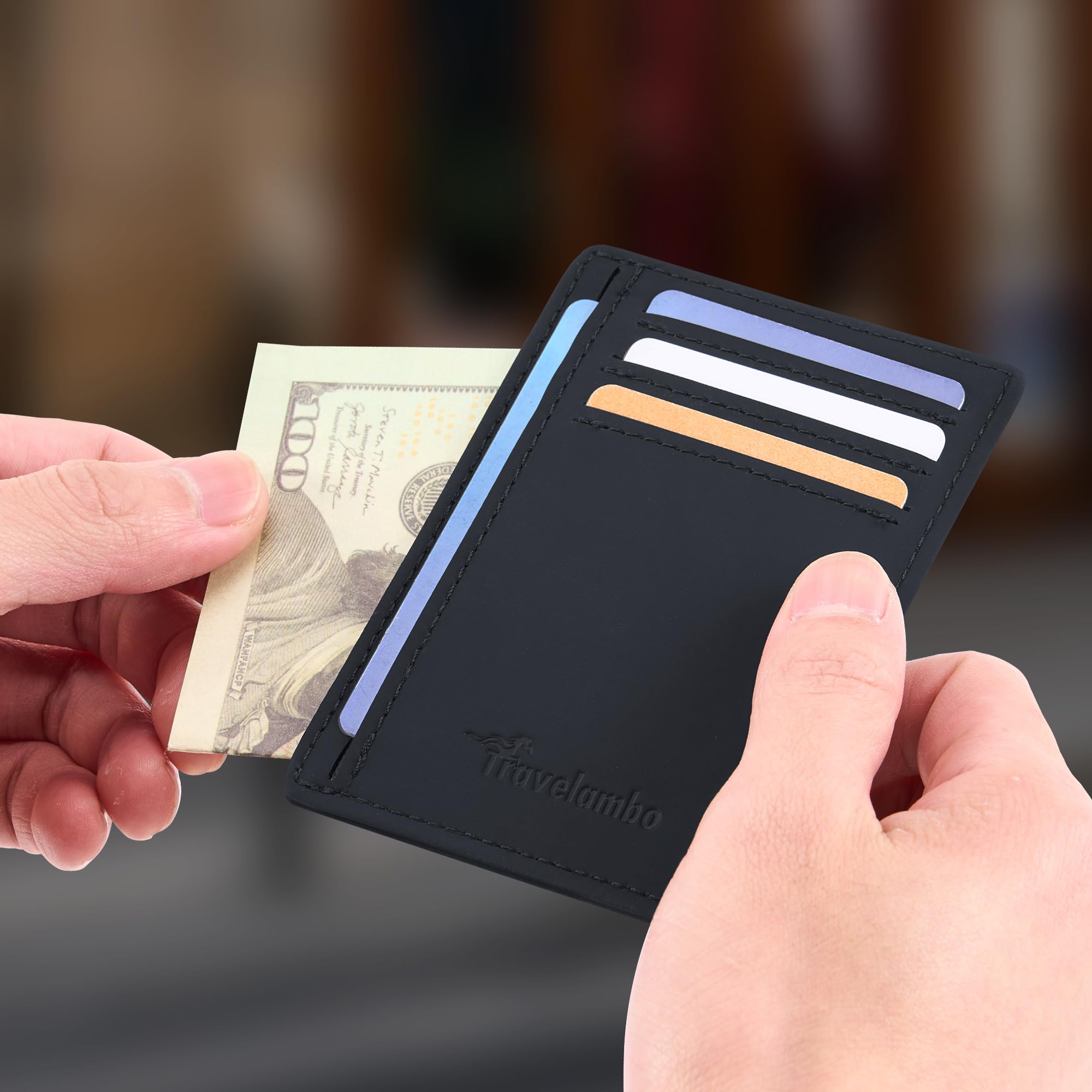 Slim Wallet Front Pocket Minimalist Leather RFID Blocking Medium Size