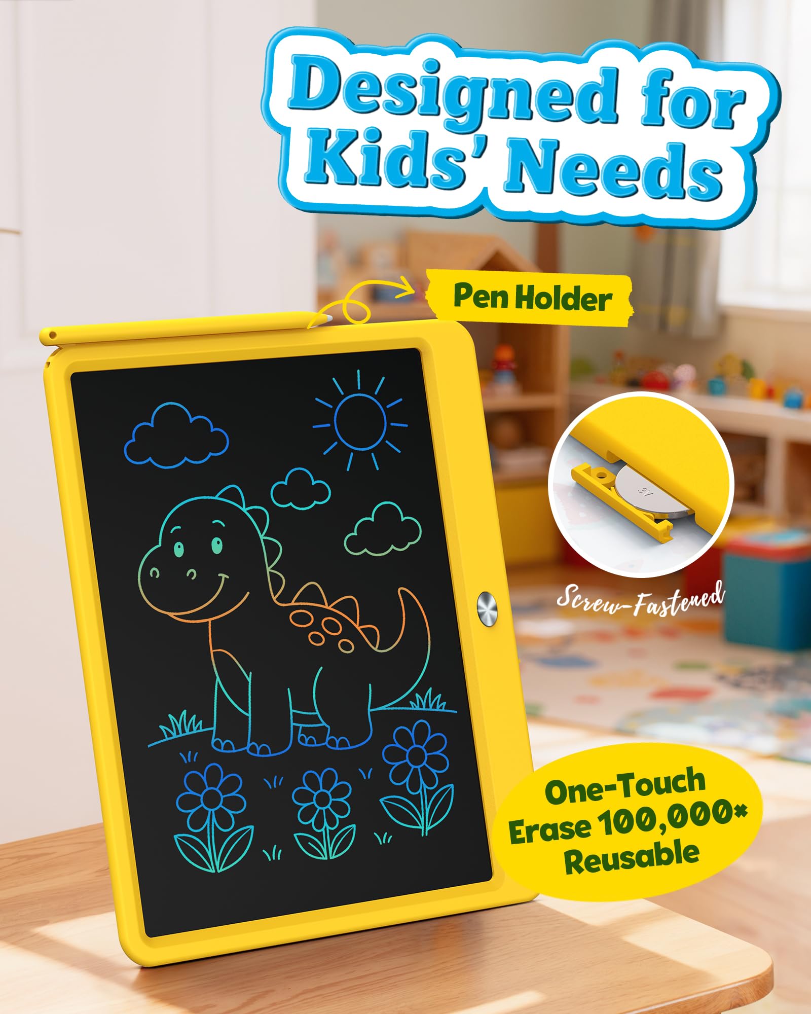 Bravokids 10 Inch LCD Writing Tablet for 3-8 Year Olds - Electronic Drawing Pad and Doodle Board as Educational Birthday Gifts for Girls and Boys (Pink)