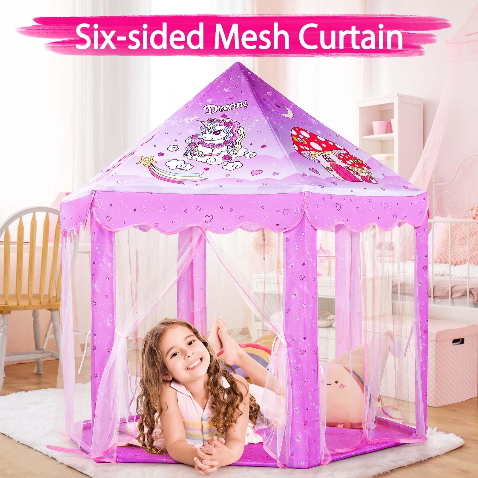 Monobeach Princess Tent Girls Large Playhouse Kids Castle Play Tent with Star Lights Toy for Children Indoor and Outdoor Games, 55'' x 53'' (DxH)