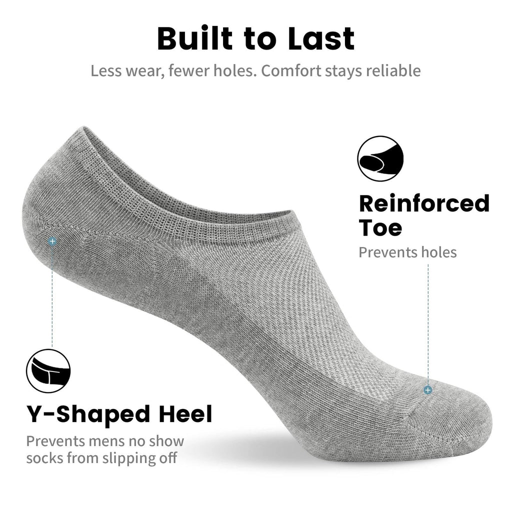 No Show Socks Men, Low Cut Ankle Short Casual Cotton Socks with Non Slip Grips 6-10/11-13