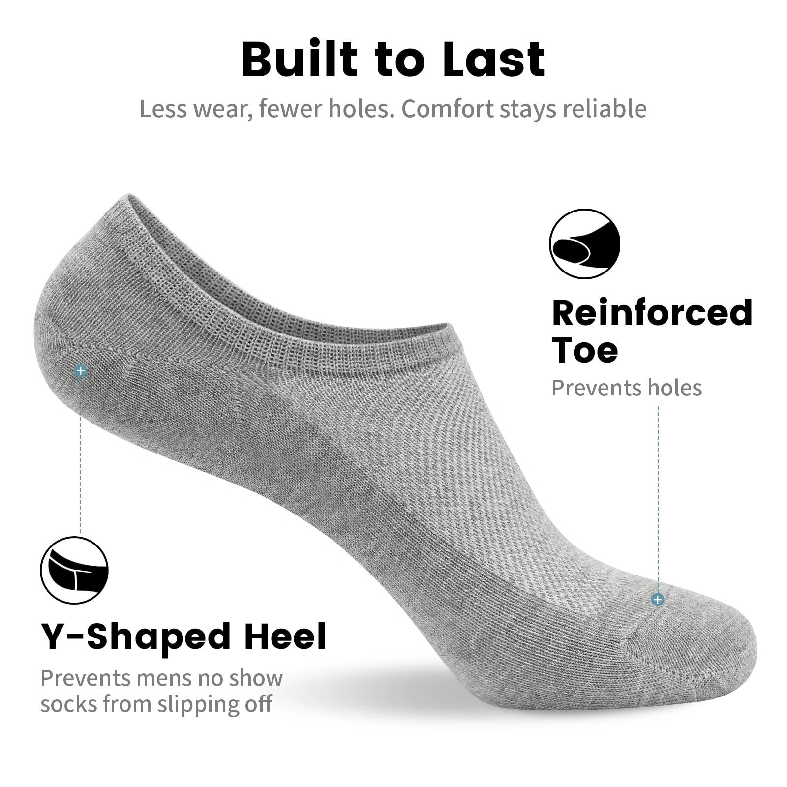 No Show Socks Men, Low Cut Ankle Short Casual Cotton Socks with Non Slip Grips 6-10/11-13
