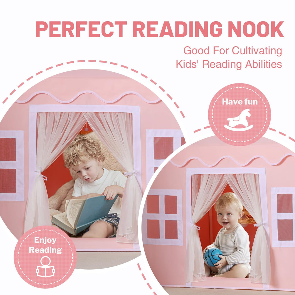 Kids Play Tent Indoor: with Mat, Tassel Garland, Star Lights - Girl Tent Indoor Playhouse for Kids Toys for Boy Girl Birthday Gift
