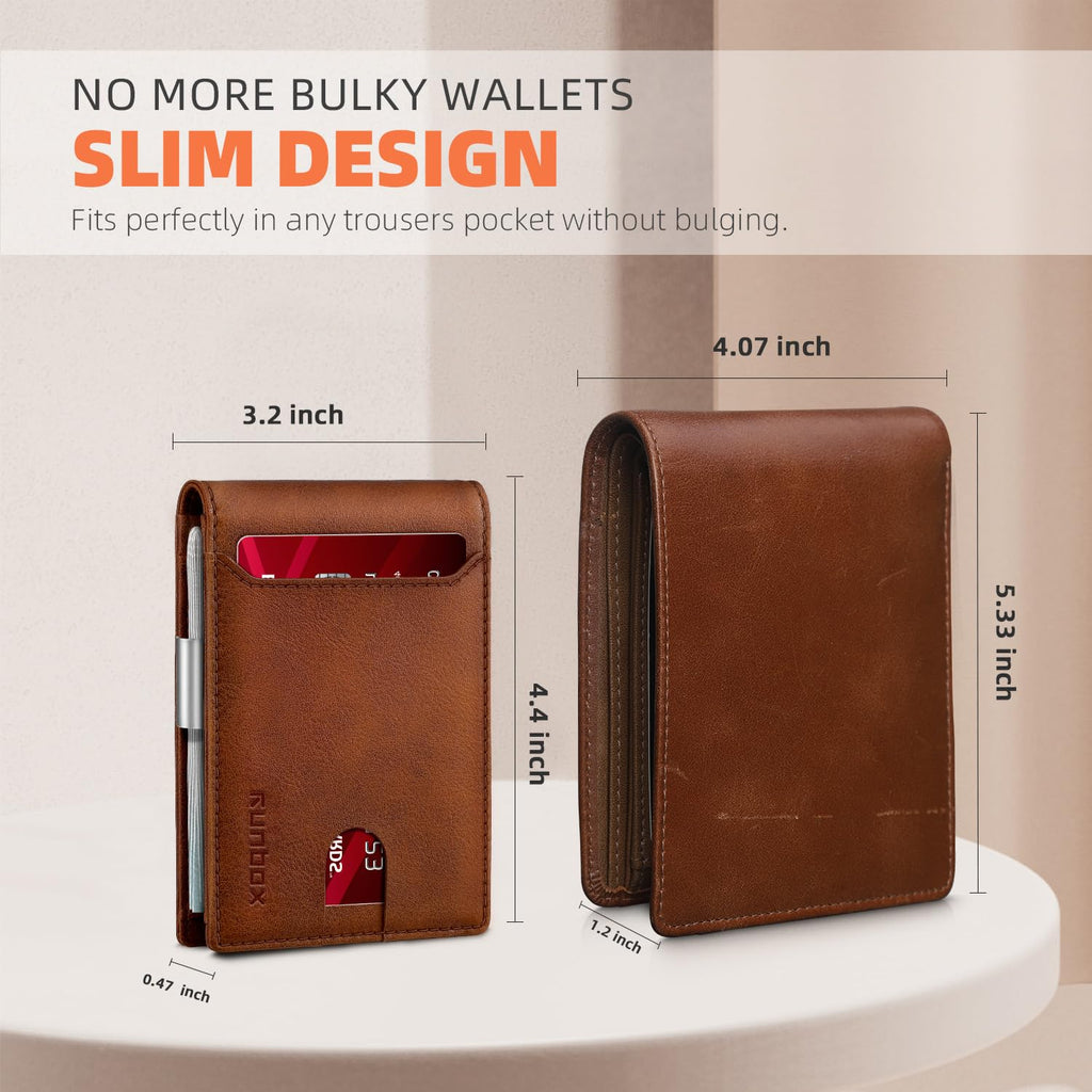Slim Wallets for Men - Leather Money Clip Mens Wallet - RFID Blocking Front Pocket Bifold Wallet - Thin Credit Card Holder with Gift Box