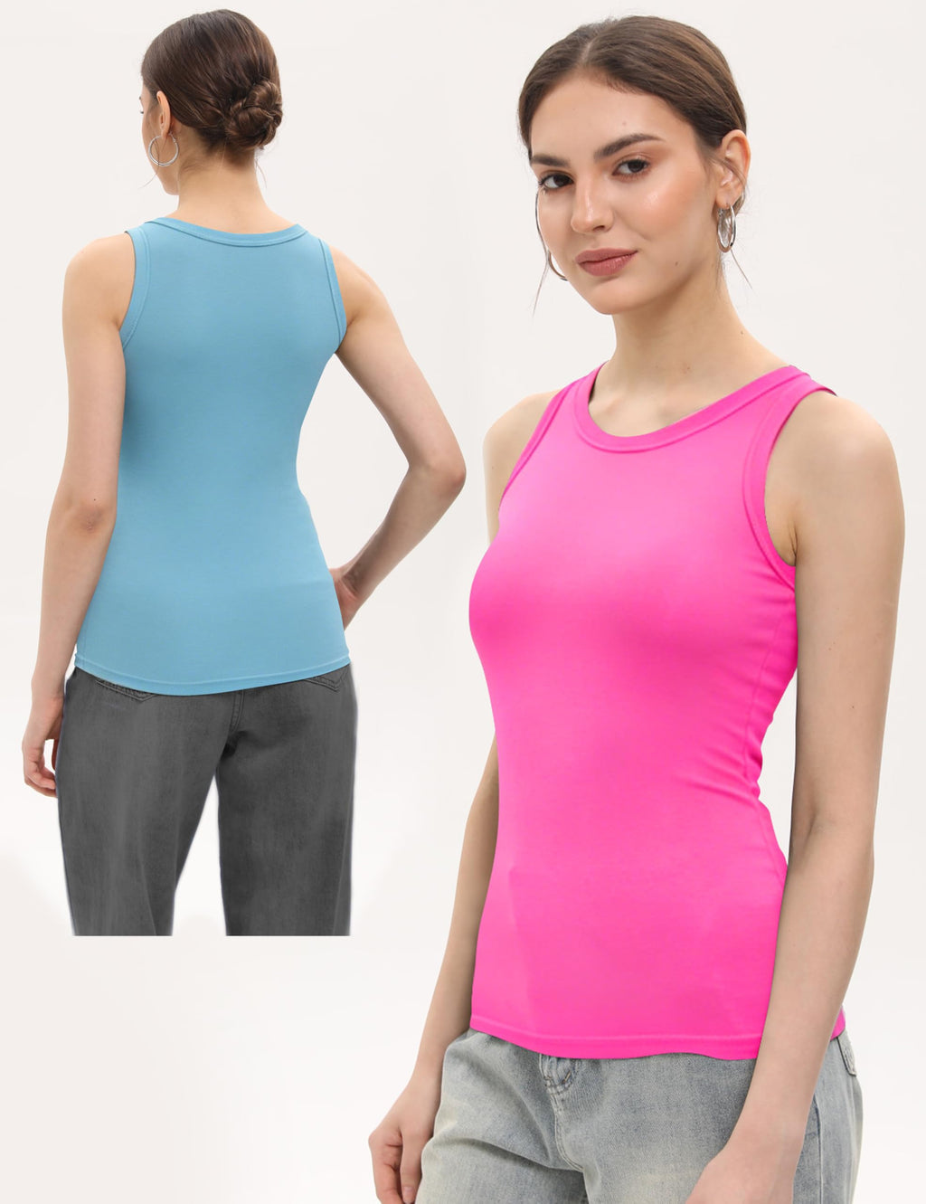 5 Pack Womens Crewneck Tank Tops High Neck Tank Tops Sleeveless Slim Fit Basic Tanks Top Ladies Undershirts