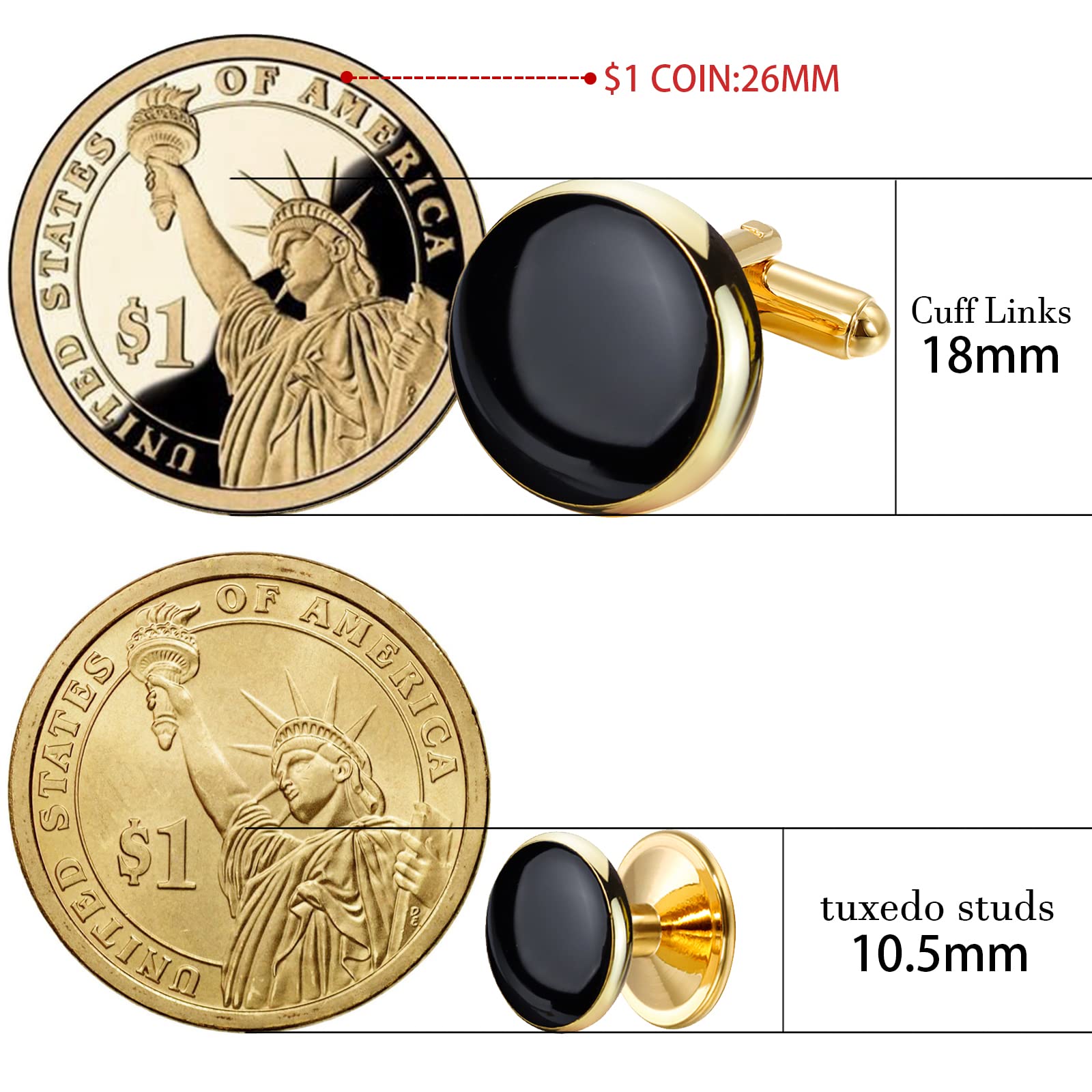 Men’s Cufflinks and Tuxedo Studs Set with Gift Box; Men’s Jewelry or Accessories Suitable for Black Suit White Shirts Vest and Red Bow tie on Wedding or Anniversary and Birthday