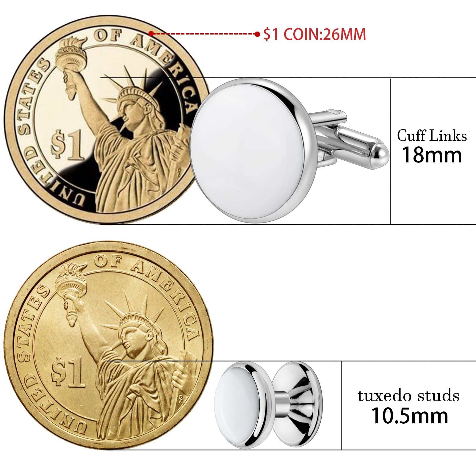 Men’s Cufflinks and Tuxedo Studs Set with Gift Box; Men’s Jewelry or Accessories Suitable for Black Suit White Shirts Vest and Red Bow tie on Wedding or Anniversary and Birthday