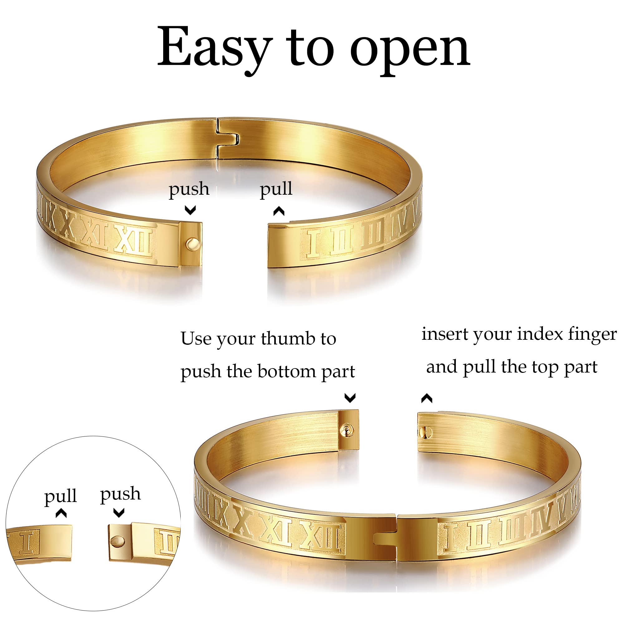 3PCS Stainless Steel Bracelets for Men Gold Roman Numeral Bangle Bracelet Twisted Cable Bracelet Adjustable Cuff Bracelet Mens Luxury Jewelry Bracelets Gifts