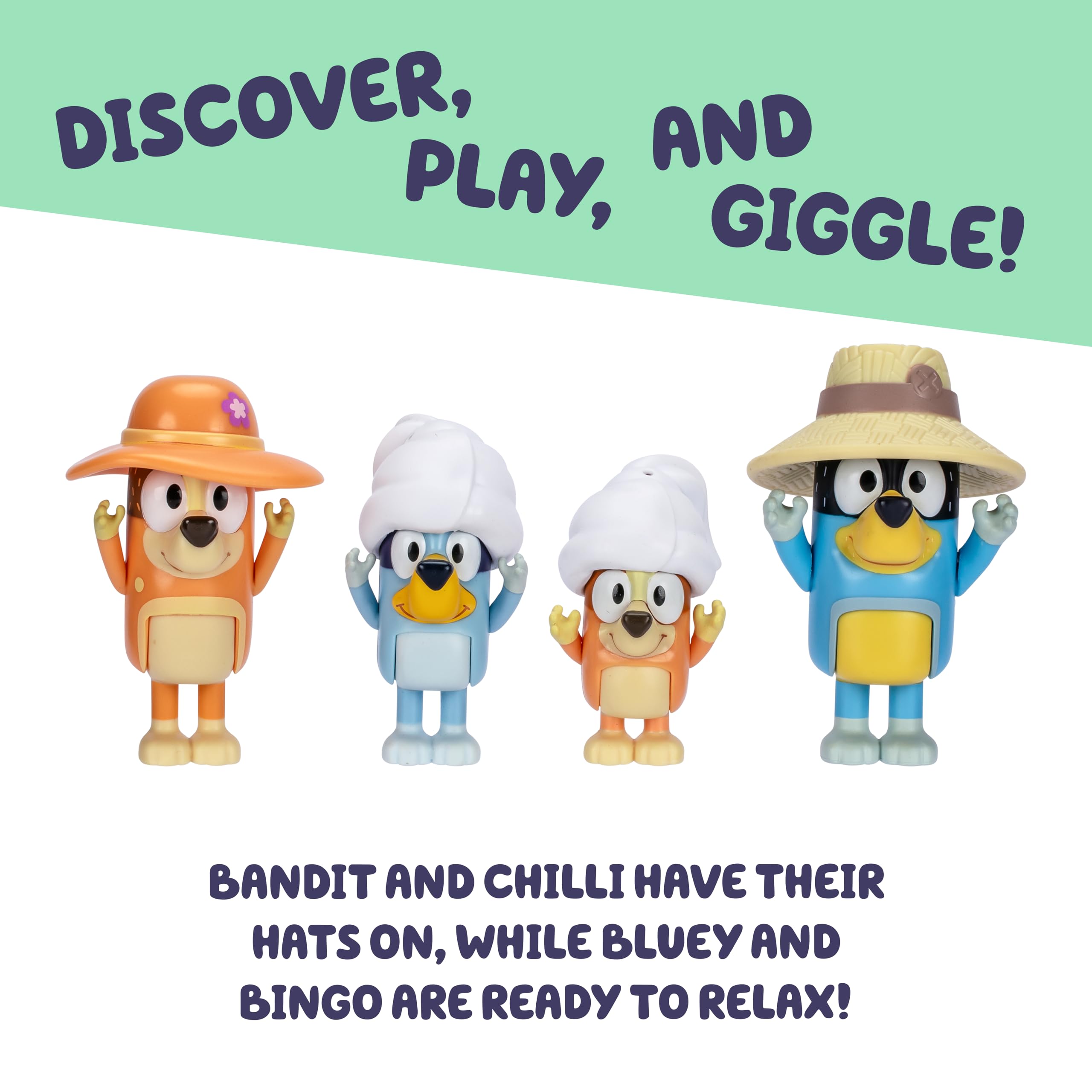 Bluey Family Figure Pack of 4, Robust Poseable Character Toys with Bingo, Chilli, and Bandit Figures, Toddler-Sized Animal Figurines for Kids Ages 3+