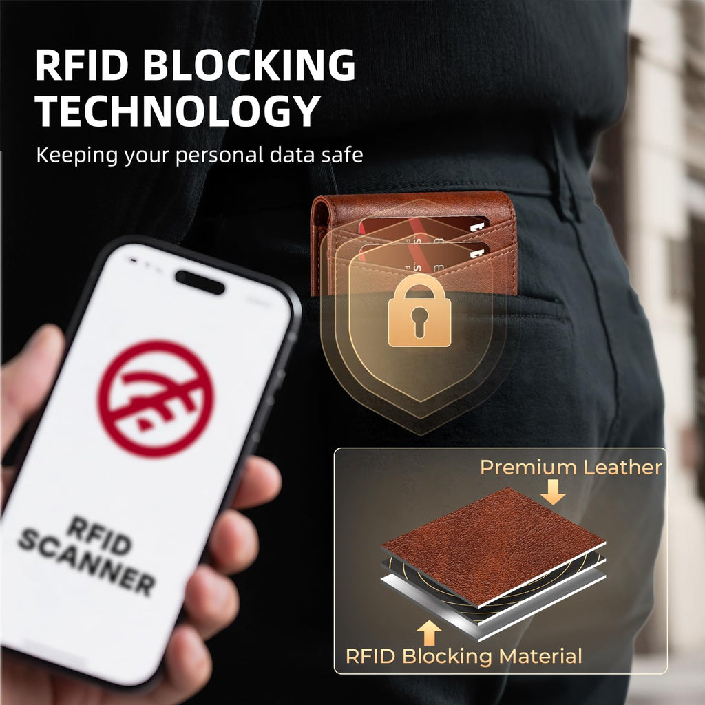 Wallet for Men -Slim Rfid Leather Mens Bifold Novelty Wallets 2 ID Window With Gift Box Men's Accessories | Slim