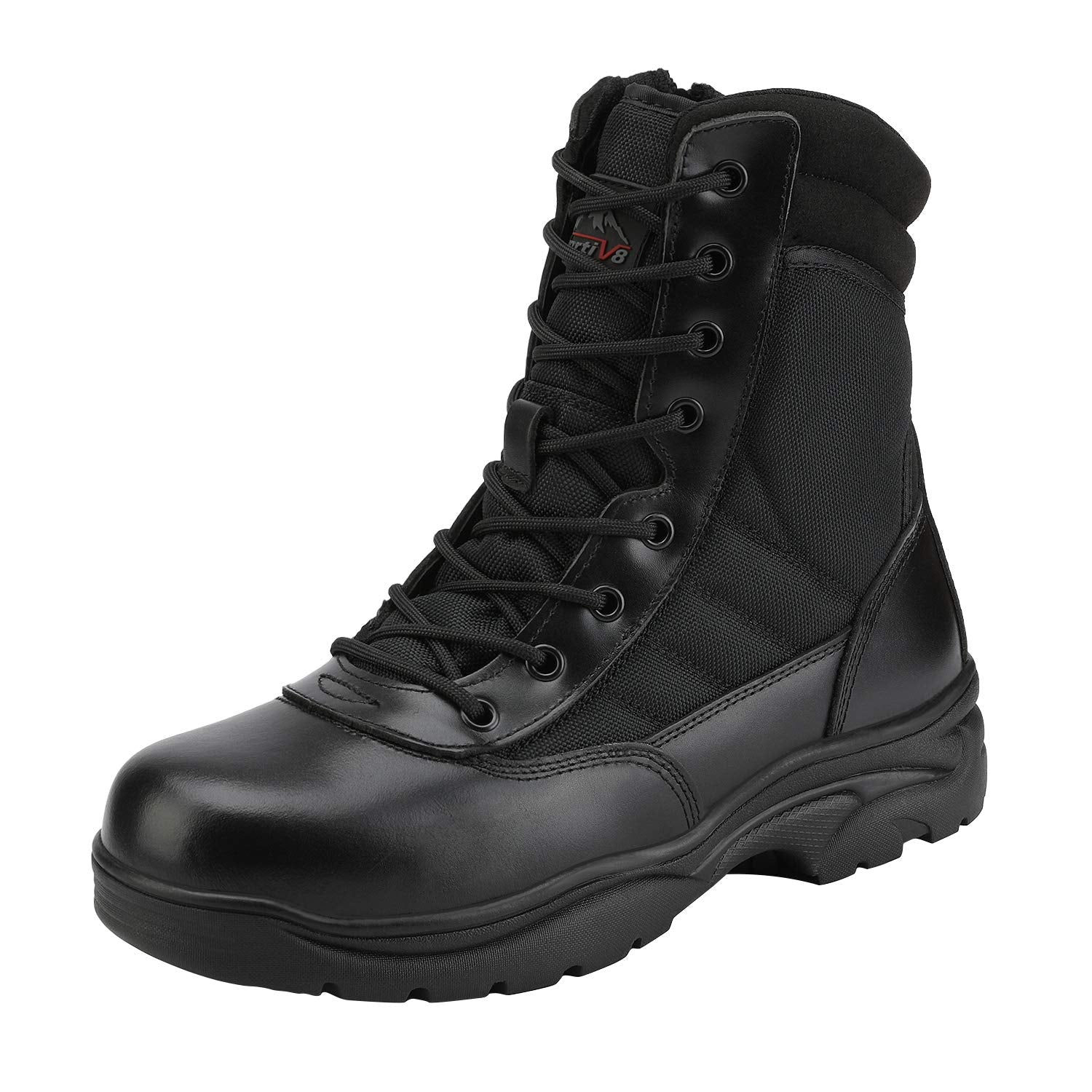 NORTIV 8 Men's Military Tactical Work Boots Side Zipper Leather Motorcycle Combat Boots Trooper