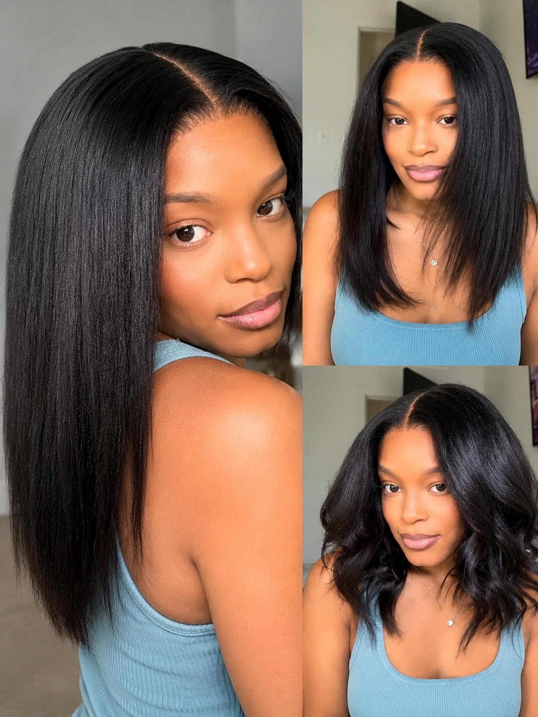 No Slip Yaki Straight Bob Drawstring Wig Human Hair with Flexible Mesh Cap,Glueless Upgrade 7x5 Bye Bye Knots Wig Pre Cut/Plucked/Bleached Ready to Go Short Yaki Bob Wig 180% Density 10inch