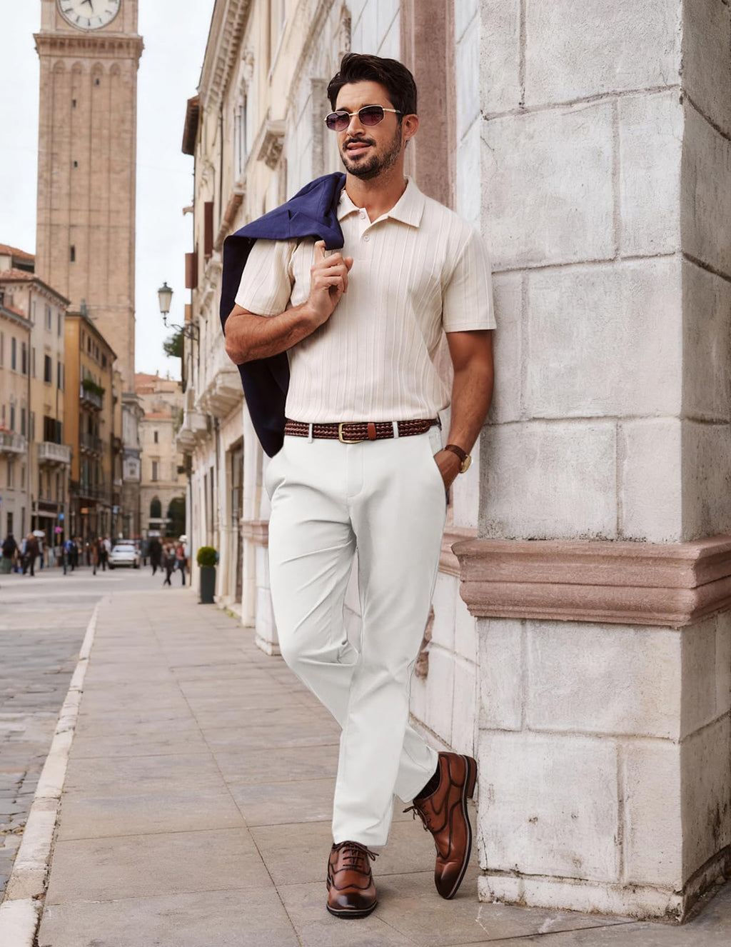 Mens Dress Pants 4-Way Stretch Tapered Trousers Extended Waist Dress Pant Casual Golf Pants