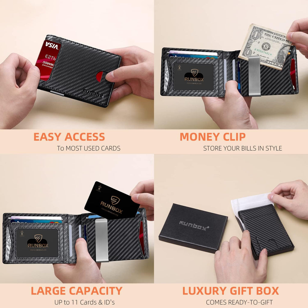 Slim Wallets for Men - Leather Money Clip Mens Wallet - RFID Blocking Front Pocket Bifold Wallet - Thin Credit Card Holder with Gift Box