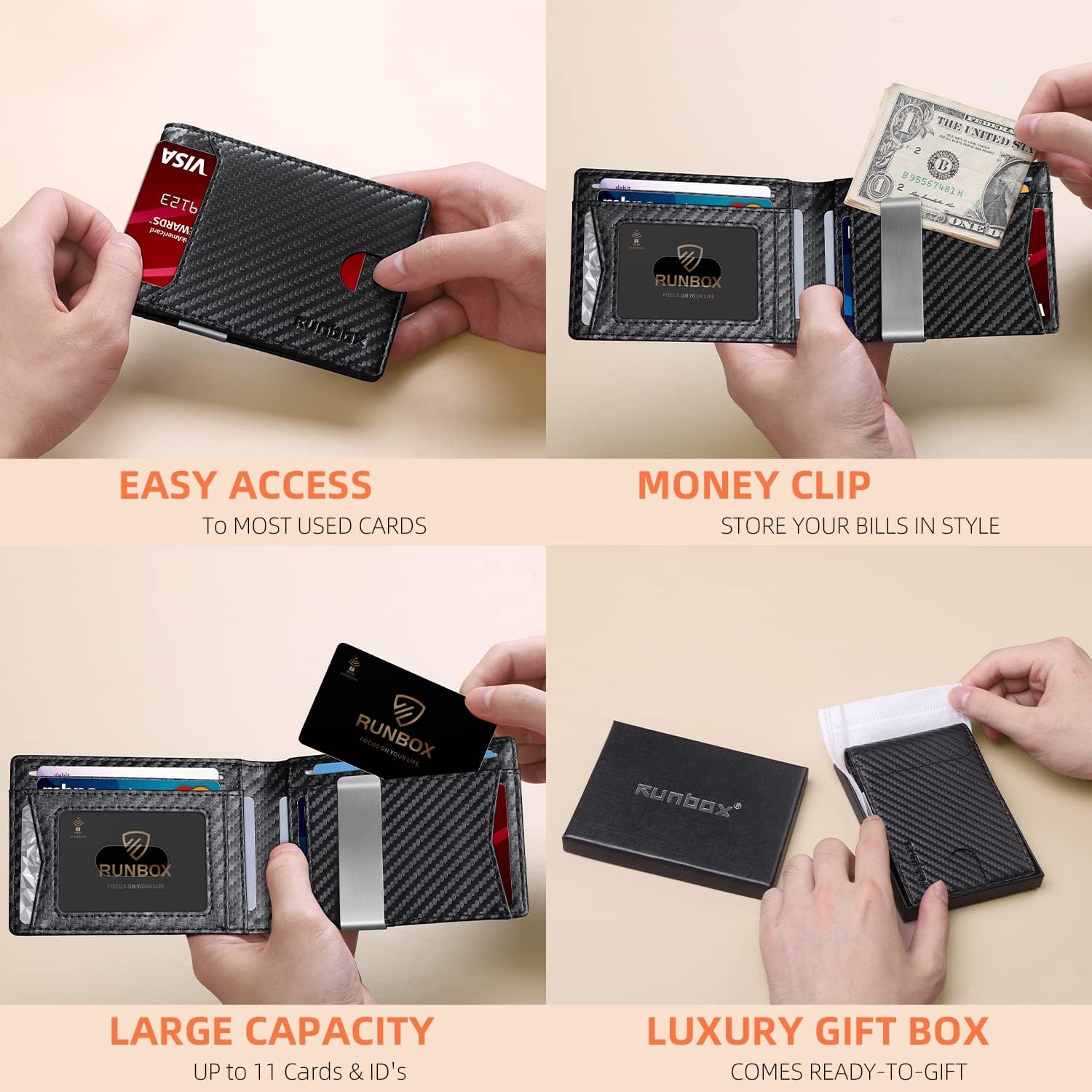 Slim Wallets for Men - Leather Money Clip Mens Wallet - RFID Blocking Front Pocket Bifold Wallet - Thin Credit Card Holder with Gift Box