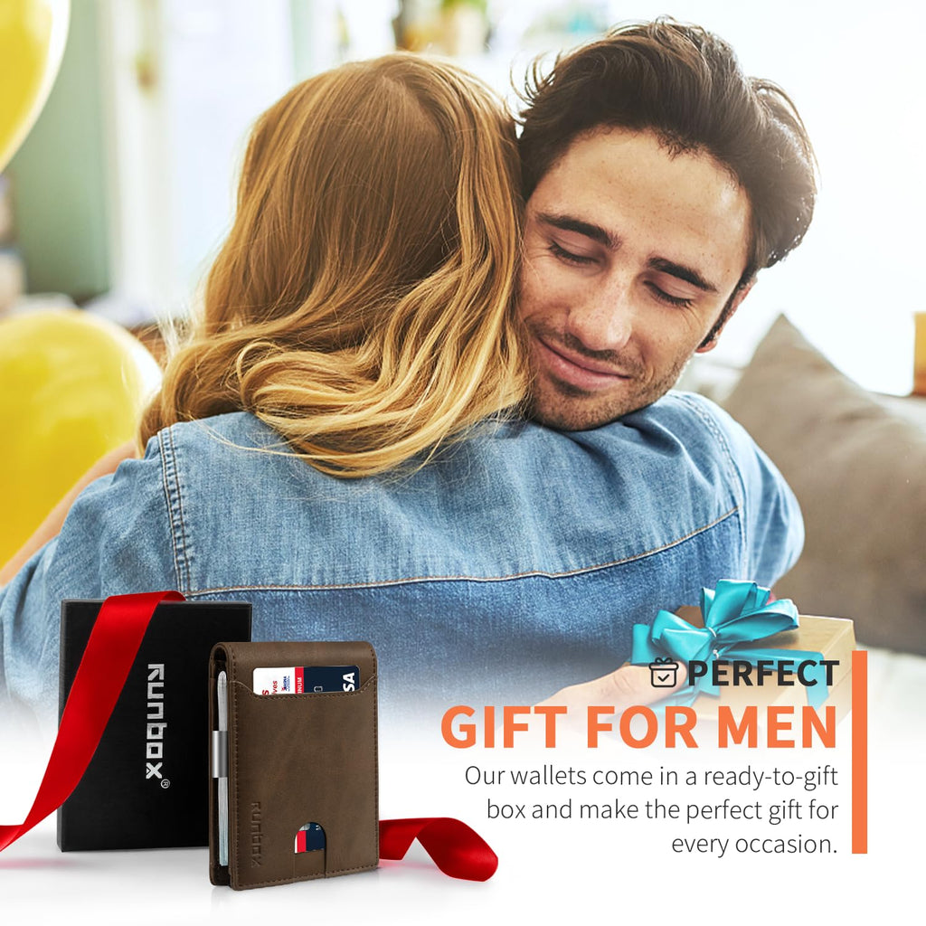 Slim Wallets for Men - Leather Money Clip Mens Wallet - RFID Blocking Front Pocket Bifold Wallet - Thin Credit Card Holder with Gift Box
