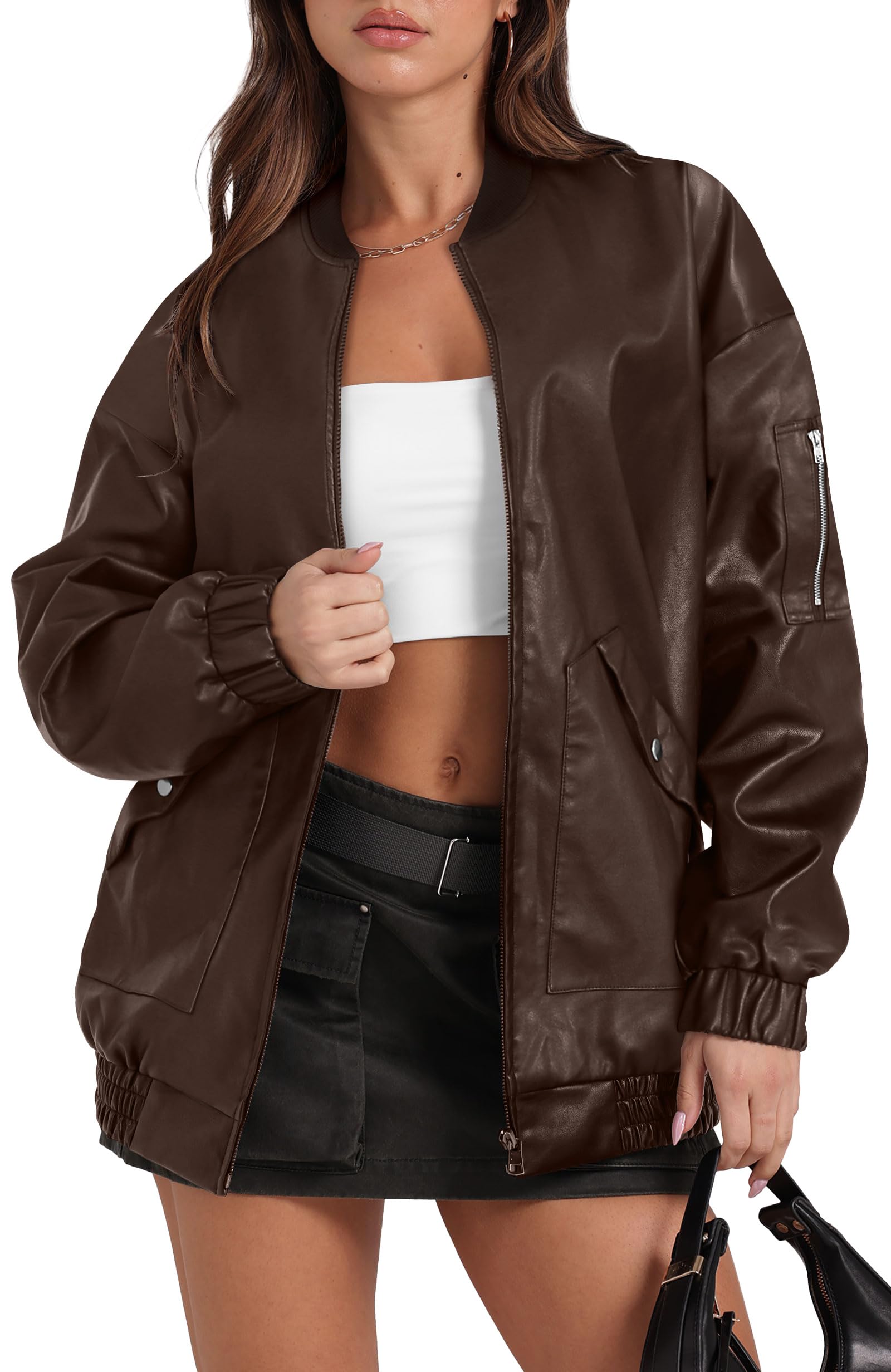 Leather Jacket Women Faux Oversized Motorcycle Bomber Coats 2025 Fall Fashion Outfits Winter Clothes