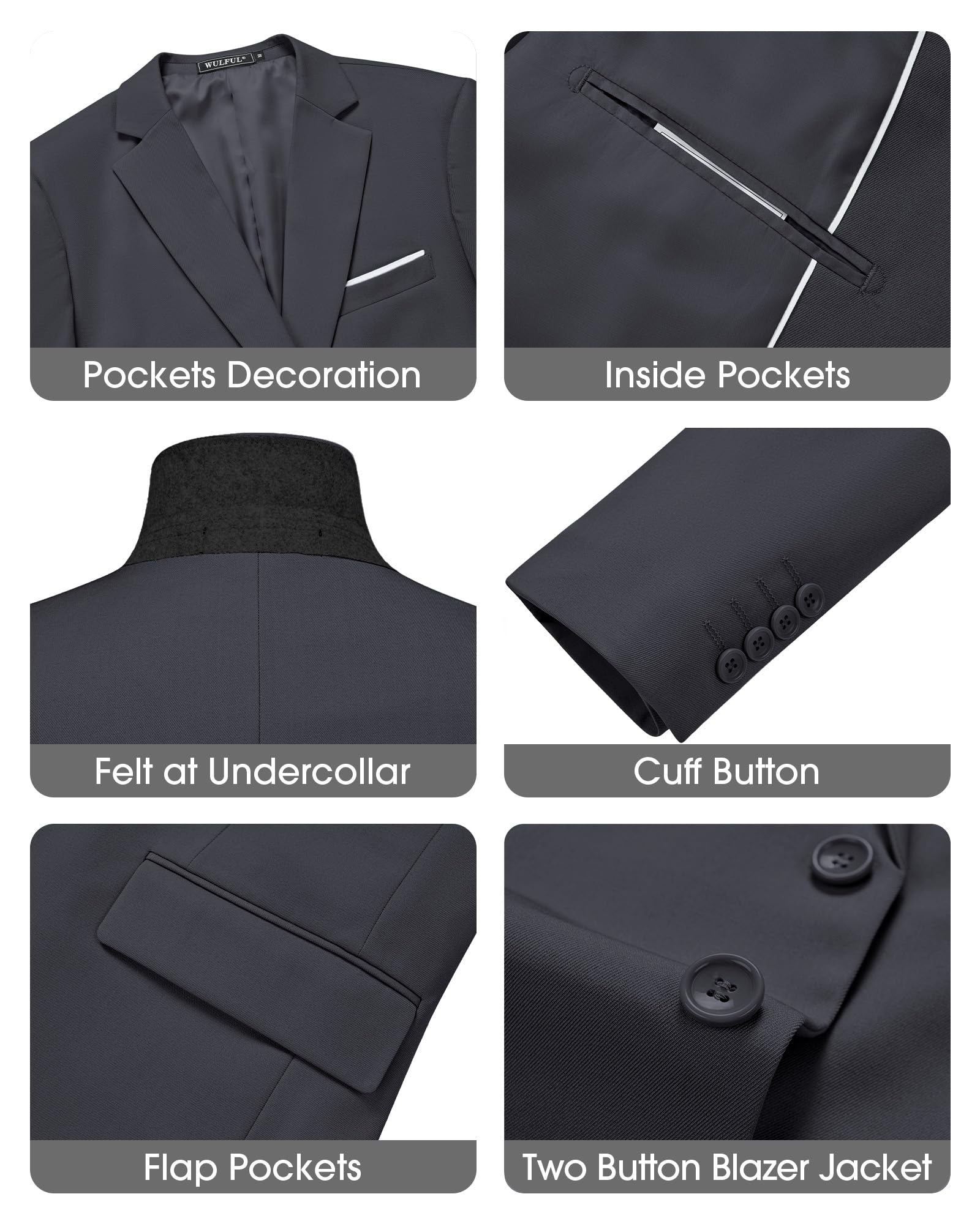 Men's Slim Fit 3 Piece Suits Two Button Blazer Vest & Pants Tuxedo Set for Business Wedding Party