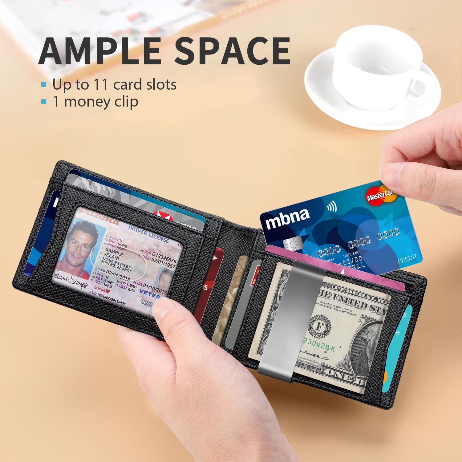 Slim Wallets for Men - Leather Money Clip Mens Wallet - RFID Blocking Front Pocket Bifold Wallet - Thin Credit Card Holder with Gift Box