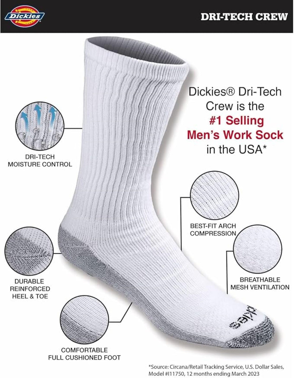 Men's Dri-tech Original Moisture Control Crew Socks, Available in M-xxl (6, 12, 18 Pairs)