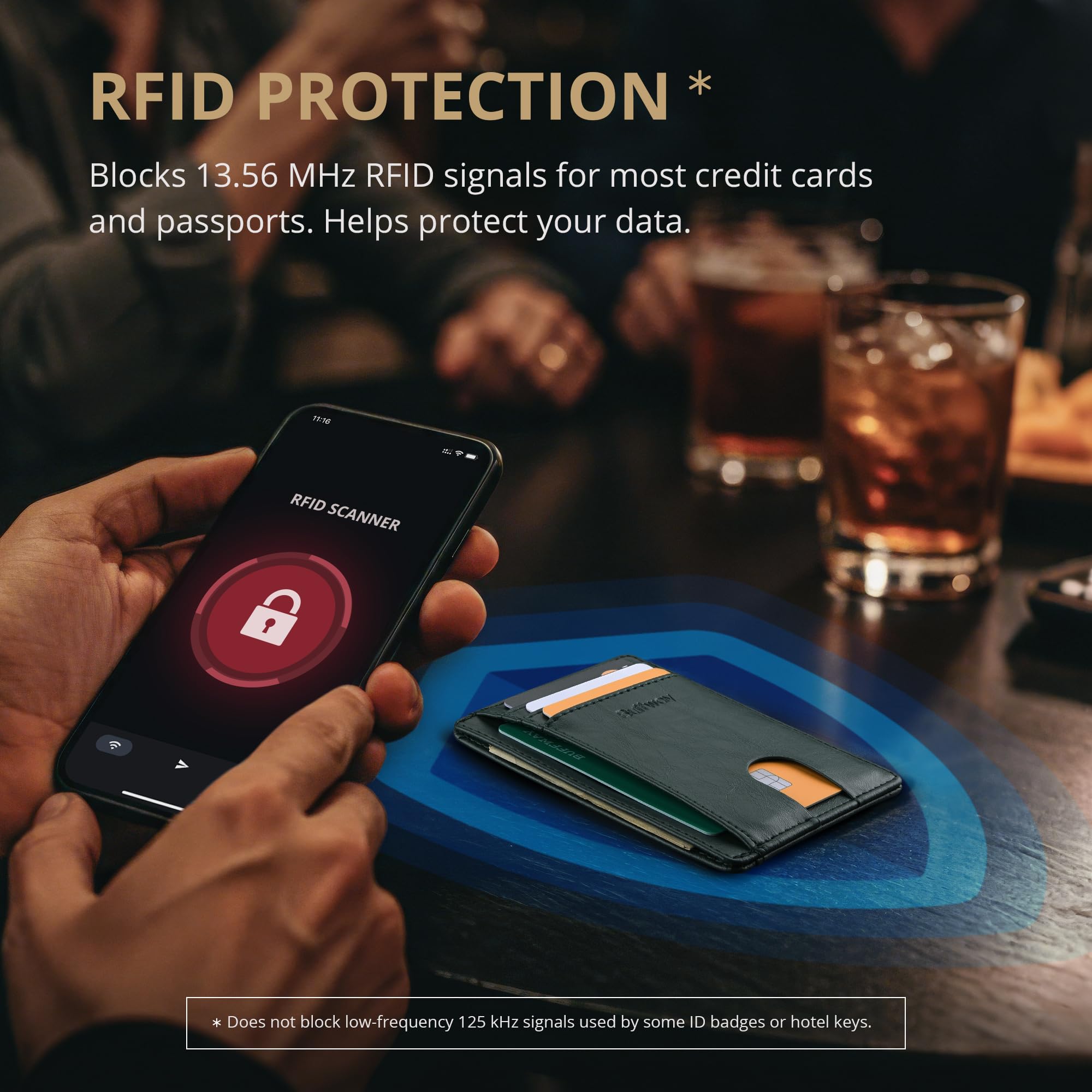 Slim Minimalist Front Pocket RFID Blocking Leather Wallets for Men and Women - Carbon Fiber Black