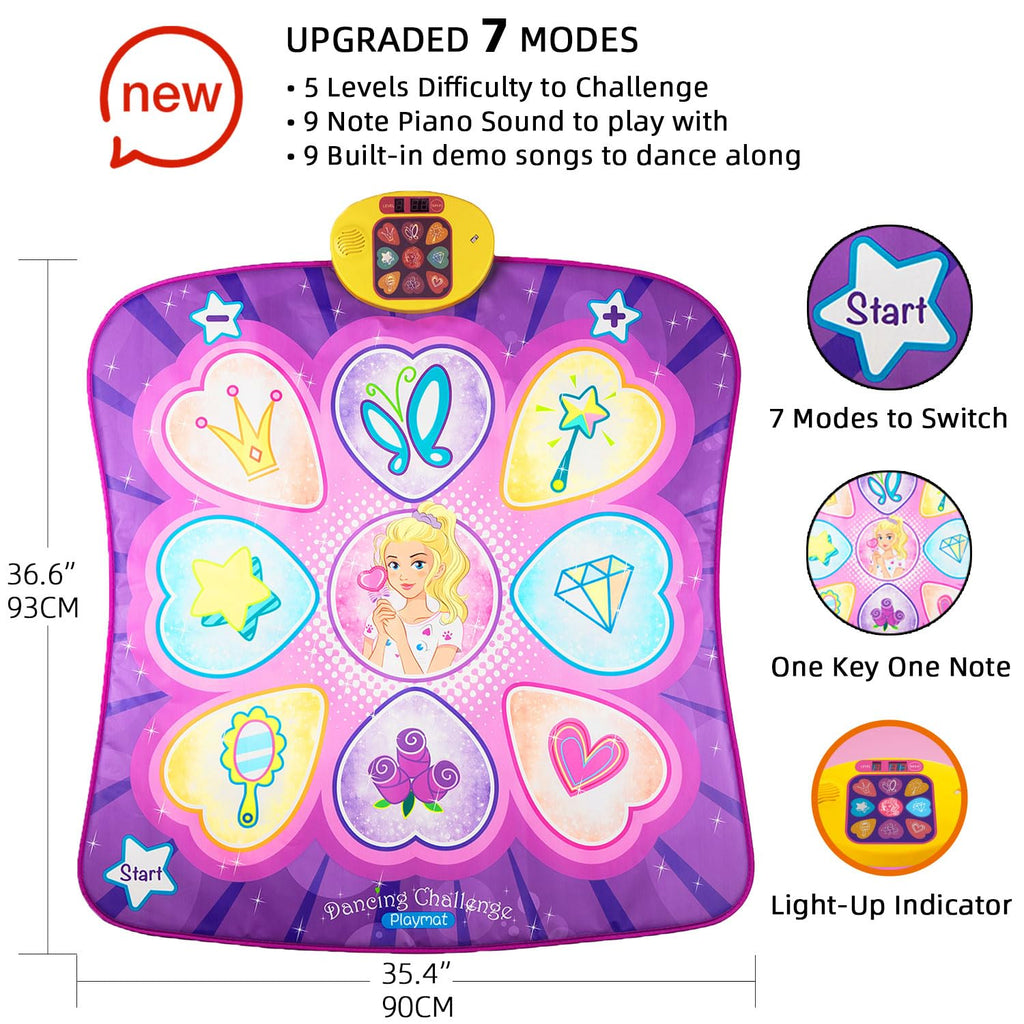 SUNLIN Dance Mat - Rhythm Step Play Mat - Dance Game Toy Pad with LED Lights, Gift for Kids Girls 3-12, Adjustable Volume, Built-in Music, 3 Challenge Levels