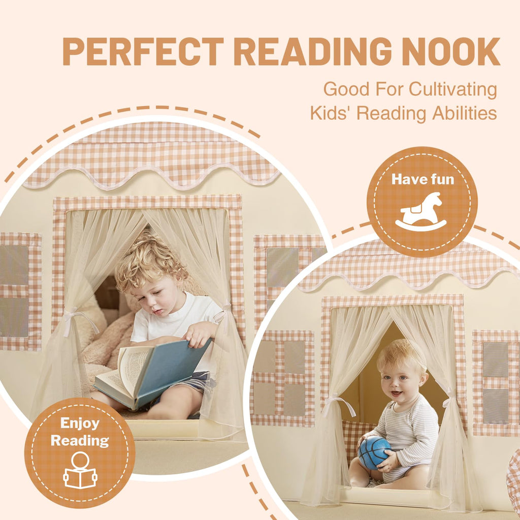 Kids Play Tent Indoor: with Mat, Tassel Garland, Star Lights - Girl Tent Indoor Playhouse for Kids Toys for Boy Girl Birthday Gift